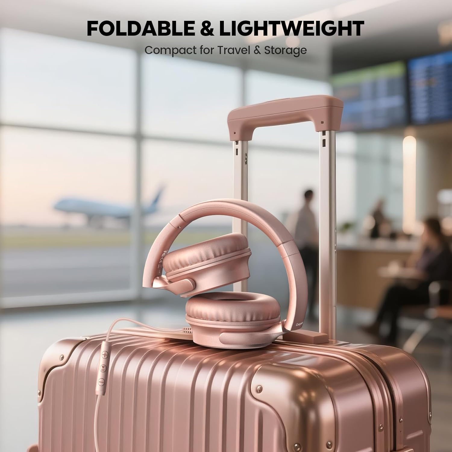 Cowyawn over Ear Headphones Wired, Foldable 3.5Mm Wired Headphones with Microphone, Volume Control, HD Stereo Sound, Lightweight Headphones for Adult/Teens/Chromebooks/Laptop/Computer/Tablets, Rose image number 5