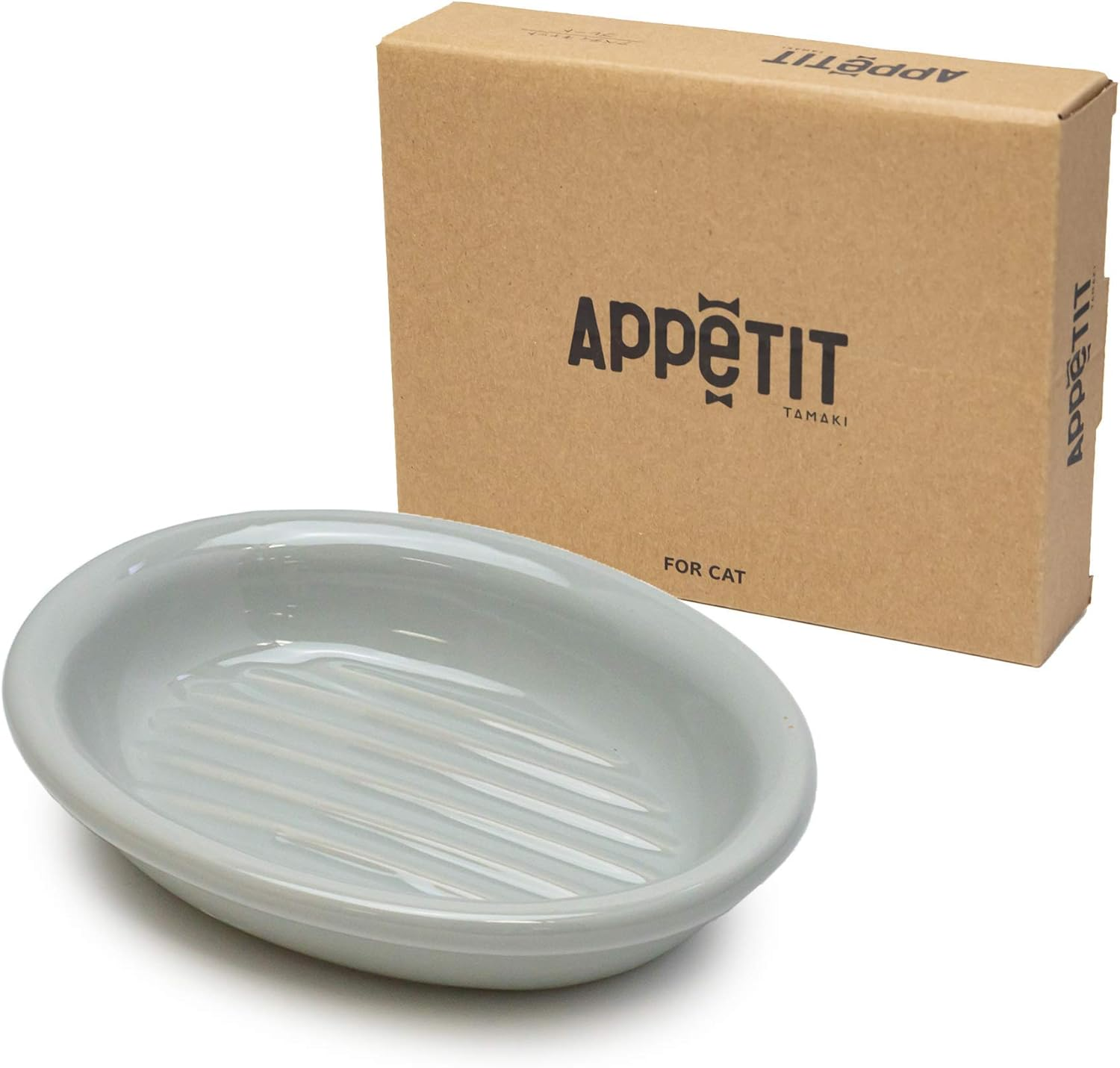 TAMAKI T-922101 Pet Tableware, Appetit for Cats, Oval, Gray, Diameter 6.5 X Depth 4.9 X Height 1.4 Inches (16.5 X 12.5 X 3.5 Cm), 6.8 Fl Oz (200 Ml), Microwave and Dishwasher Safe image number 2