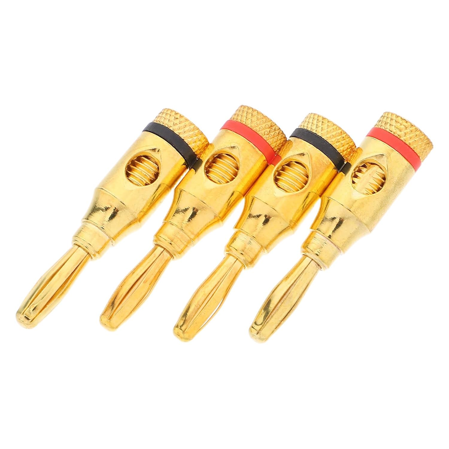 MERRYHAPY 4Pcs Gold Plated Banana Plugs Speaker Connector Open Screw Type for Small Plug Speaker Wire Home Audio Accessories (2 Red, 2 Black) image number 6