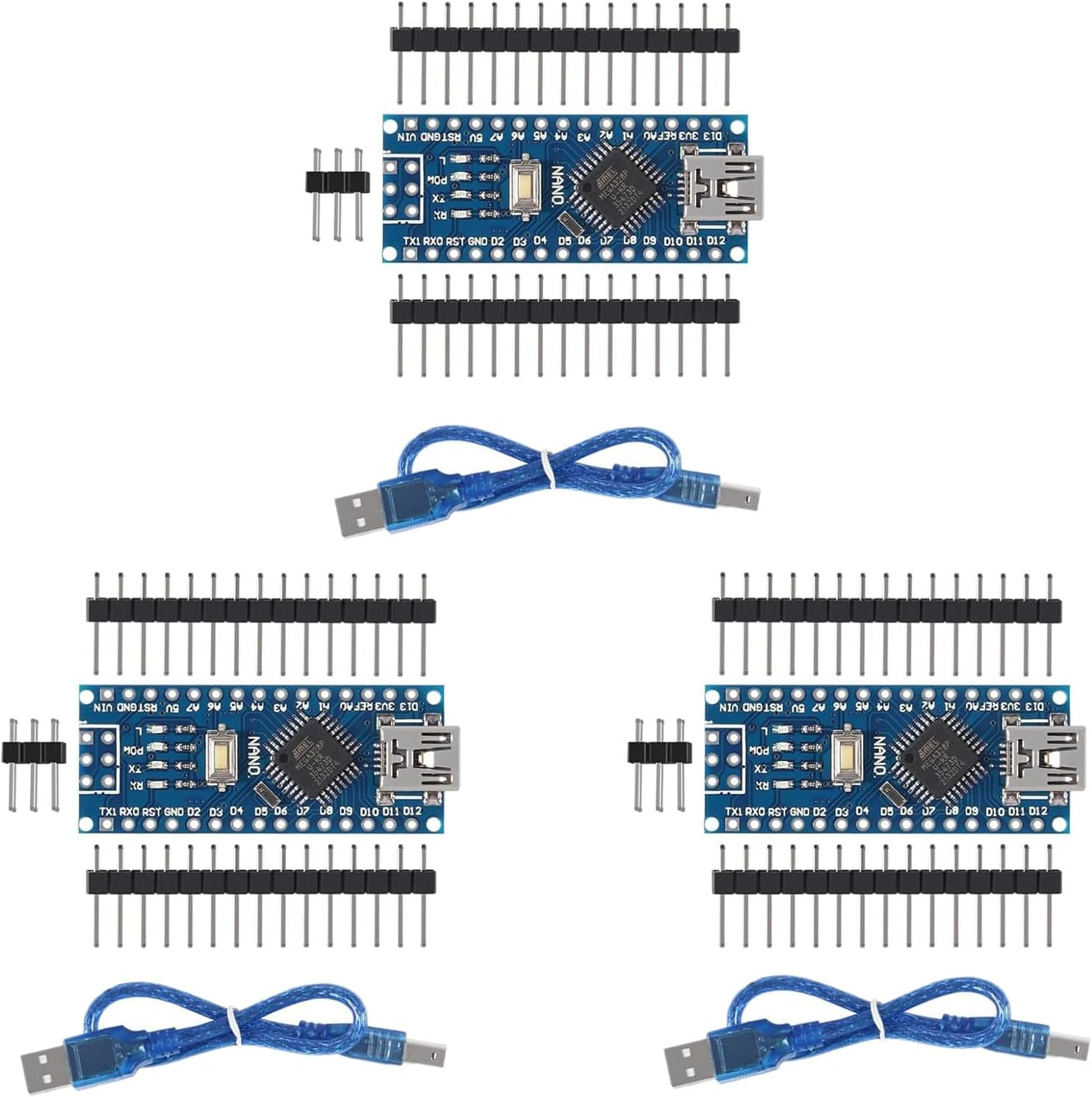 QCCAN 3PCS for Nano V3.0 ATMEGA328P Module CH340C Chip 5V 16Mhz Mini USB Micro-Controller Board with 3PCS Mini USB Cable Compatible with Arduino image number 2