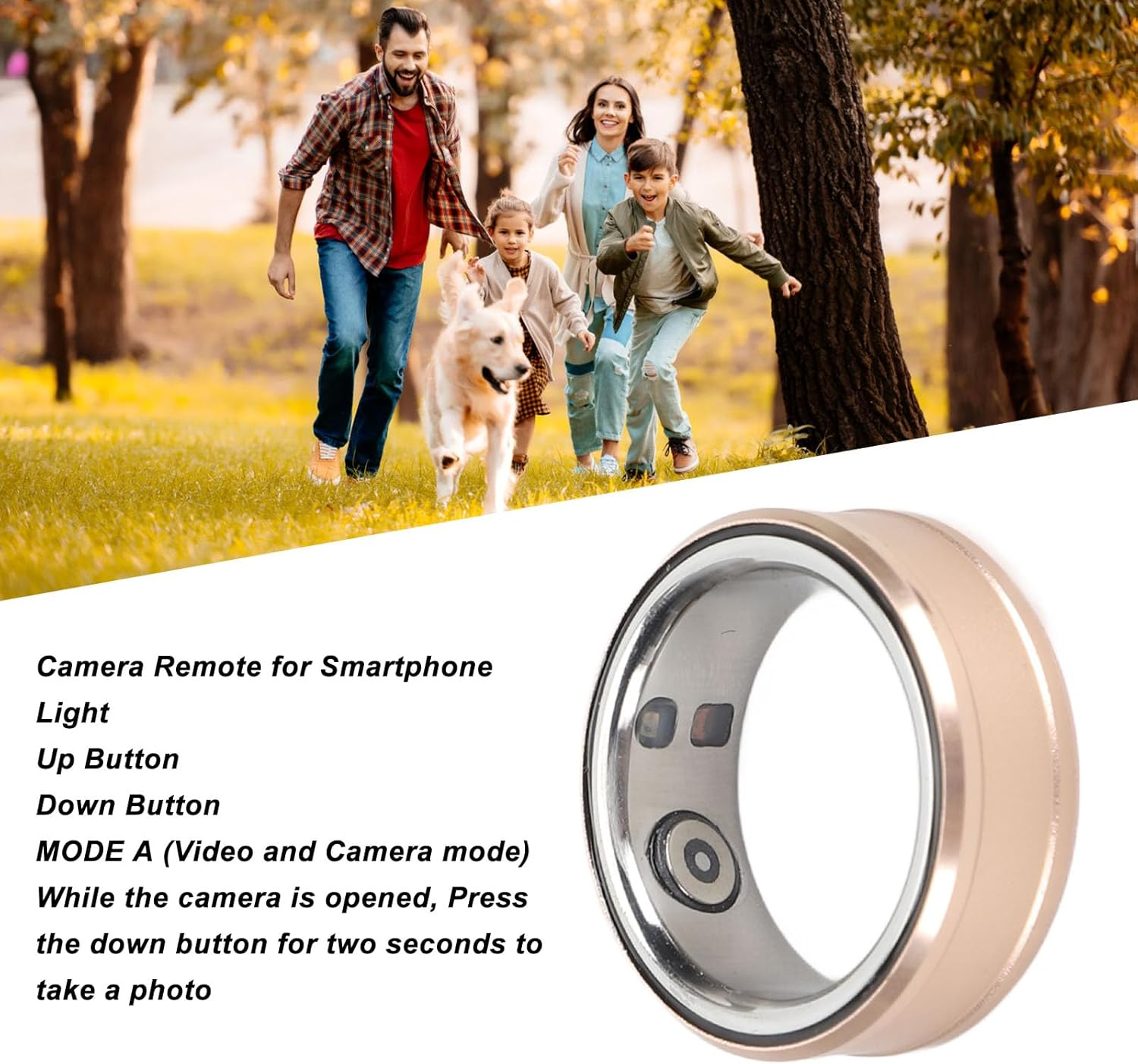 Smart Ring Health Tracker for Men and Women, BT 5.1 NFC Sleep Body Temperature Monitoring Step Counter, IP68 Smart Ring for Video Scrolling Book Page Flipping (Gold) image number 2