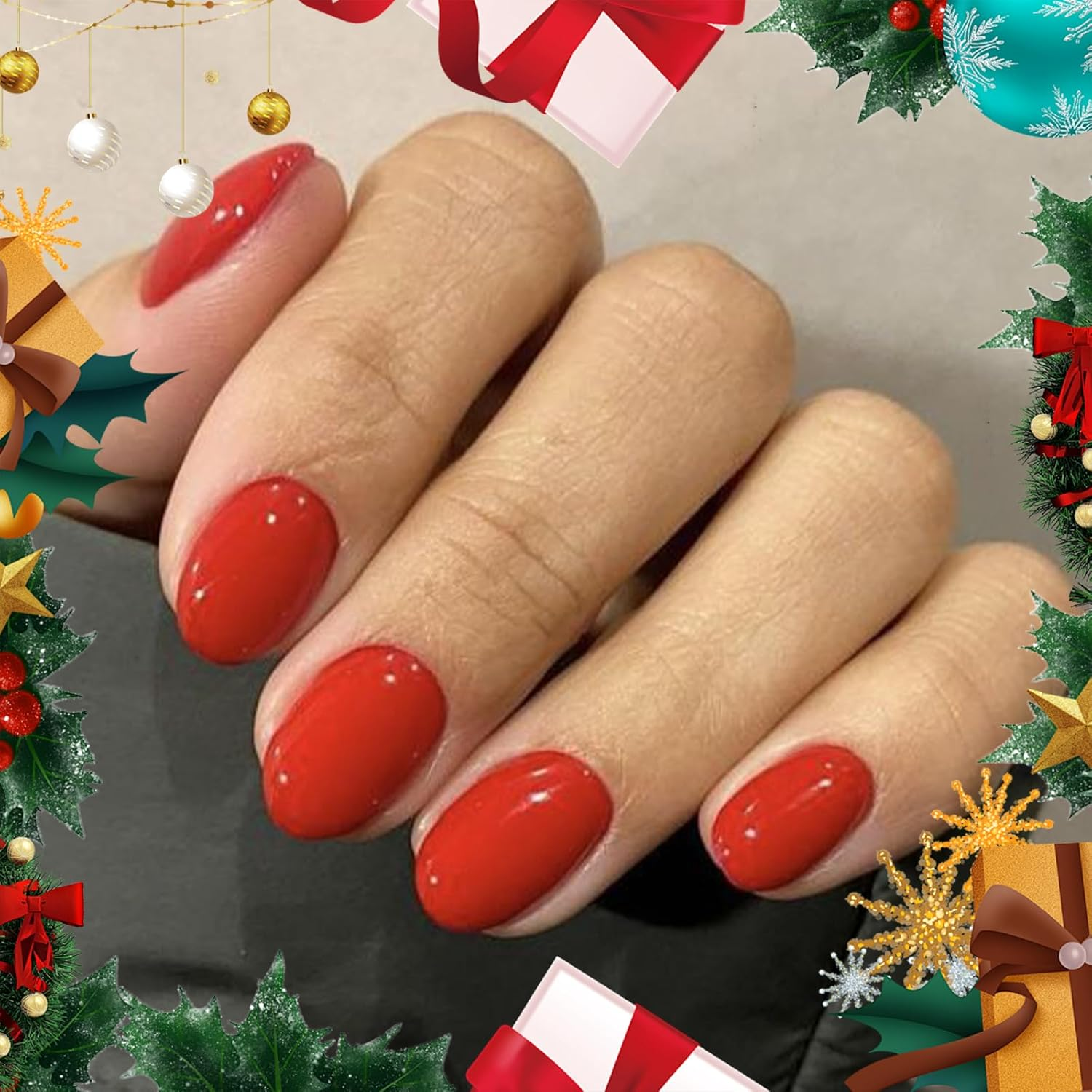 Modelones Short Press on Nails, 32Pcs 16 Sizes Oval Fake Nails with Nail Glue, Adhesive Tabs, Nail File, Prep Pad, Manicure Stick, Real Red 32Pcs 16 Sizes