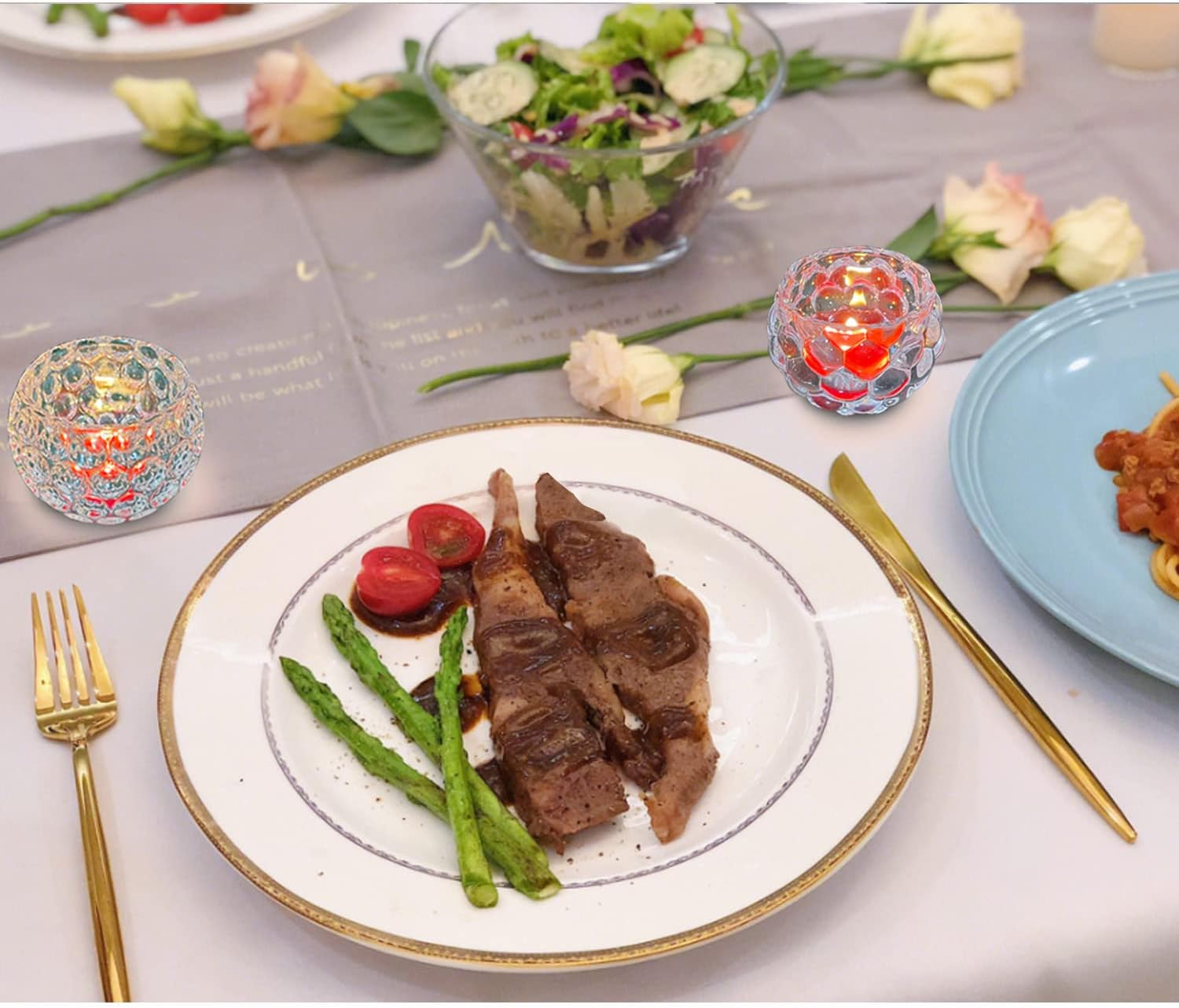 Crystal Circular Candle Holders，Small Glass Candlestick Holders, Clear Glass Candle Holders Bulk for Table Centerpiece,Wedding ,Valentines Day, Party, Windowsill, Festival（2 PCS） image number 4