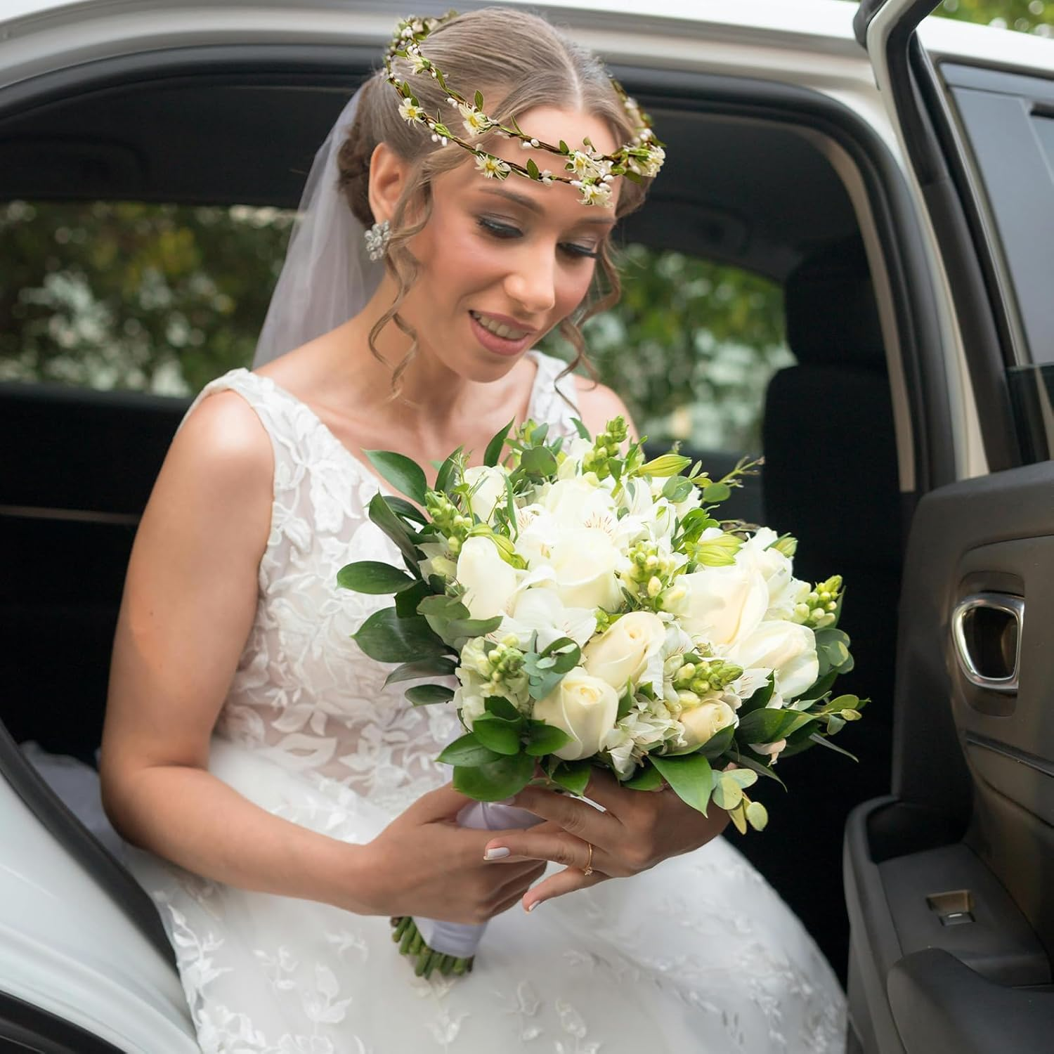 Xlihdzum Hairbands Floral Garland for Women Wedding, Bridal Hair Accessories with Flower Wreath - Floral Hairbands and Flower Crown, Bridal Hair Garland Headpiece for Wedding and Bridesmaids image number 4