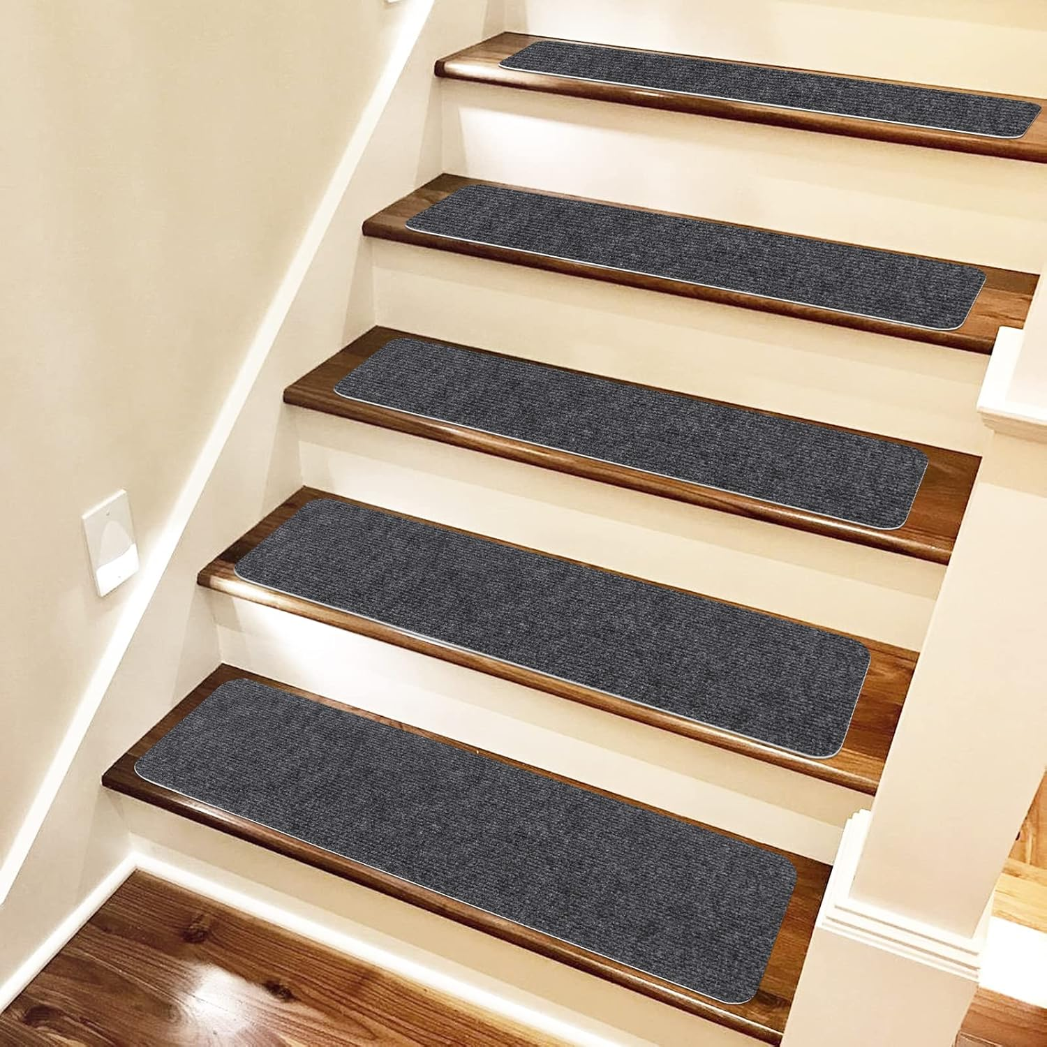 SALLOUS Stair Treads Carpet, Set of 15 Non-Slip Stair Grips Tape, 7.5"X30" Safety Staircase Step Treads for Elders, Strips Stair Traction Treads for Indoors Outdoors (Light Gray)