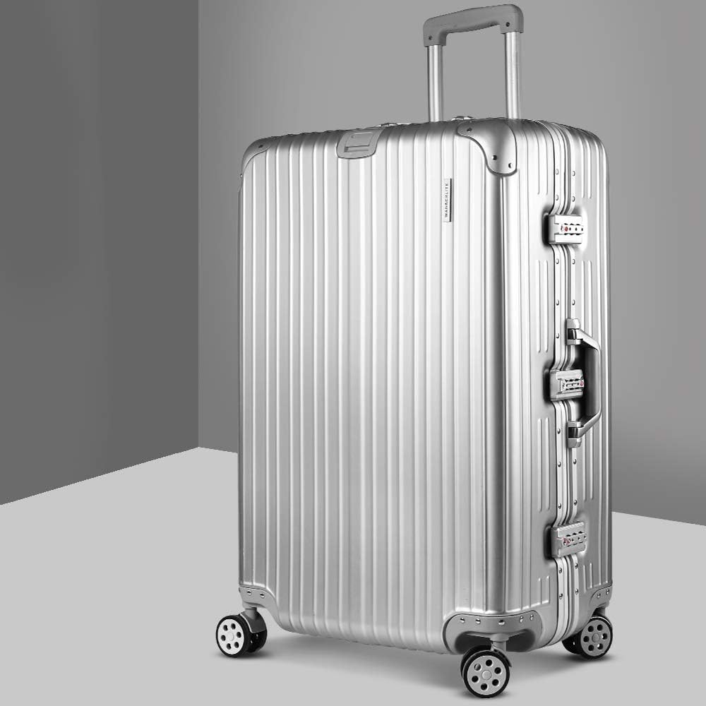 Wanderlite Luggage Set 28" Silver Suitcase Hand Luggages Travel Hard Case Hardside Shell Trolley, Carry on Bag Rolling Lightweight, TSA Lock Aluminium Frame - Silver image number 3