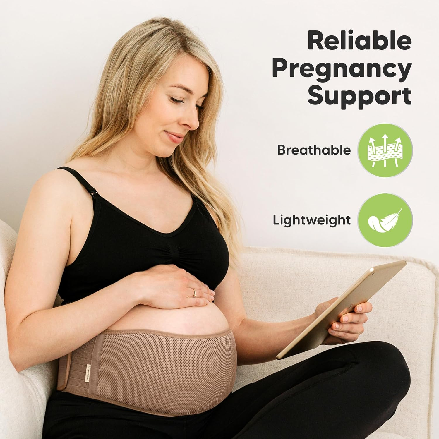 Maternity Belly Band for Pregnancy - Soft & Breathable Pregnancy Belly Support Belt - Pelvic Support Bands - Tummy Band Sling for Pants - Pregnancy Back Brace (Warm Tan, XL) image number 4