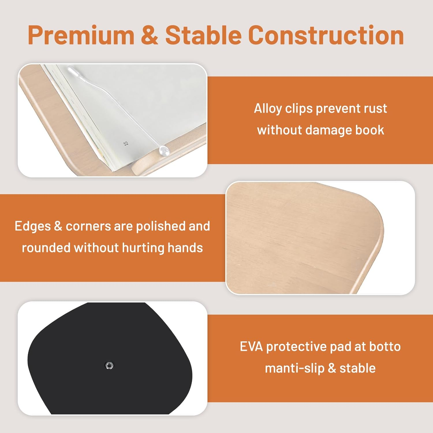 Uandhome Adjustable Book Stand for Reading (50-170CM),180&deg; Rotating Hands,Free Folding Flexible Book Holder with Page Clip for Quran,Cookbooks,Magazines,Textbook,Laptop(Walnut&Black) (Wood&White) - Woodwhite image number 4