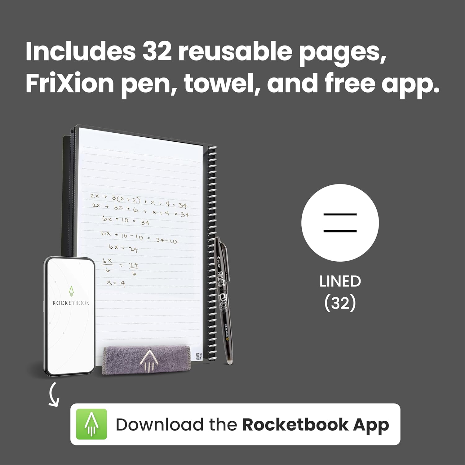 Rocketbook Core Reusable Smart Notebook | Innovative, Eco-Friendly, Digitally Connected Notebook with Cloud Sharing Capabilities | Lined, 8.5" X 11", 36 Pg, Infinity Black