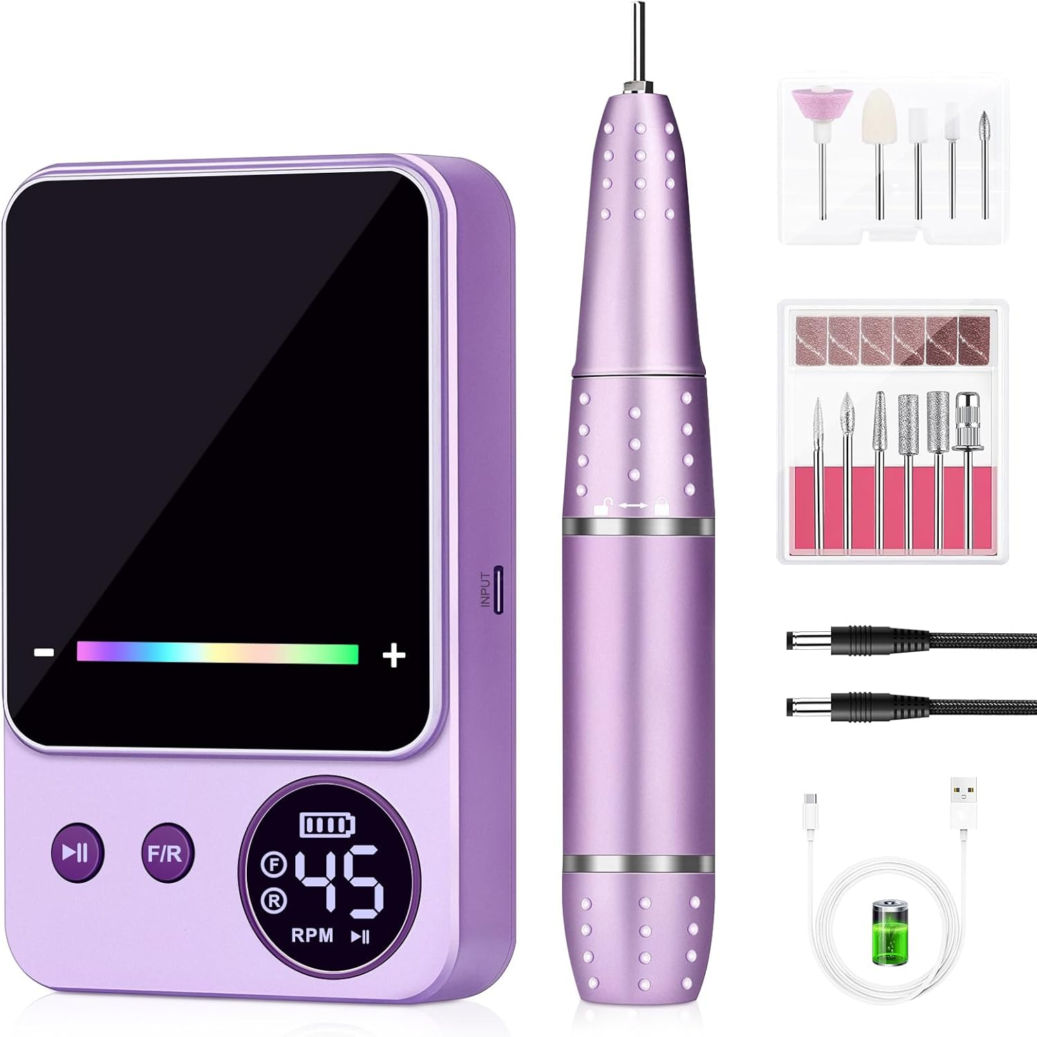 Urbuti Electric Nail Drill Professional 45000RPM, Portable Smart Touch Display Electric Nail File, 4000Mah Rechargeable Nail Drill Kit for Remover Acrylic & Gel Nails Manicure for Salon Home image number 1
