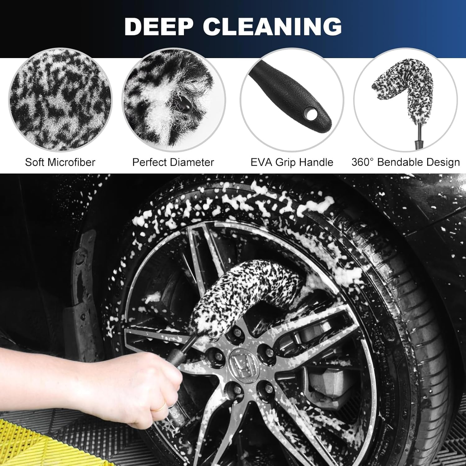 Car Wheel & Tire Brush Set, Wheel Cleaner Brush, Soft & Stiff Bristle Cleaning Brush, Wheel Brushes for Cleaning Wheels, Rim Brush for Car Body Exterior Surface, Truck, SUV, RV, Motorcycle image number 4