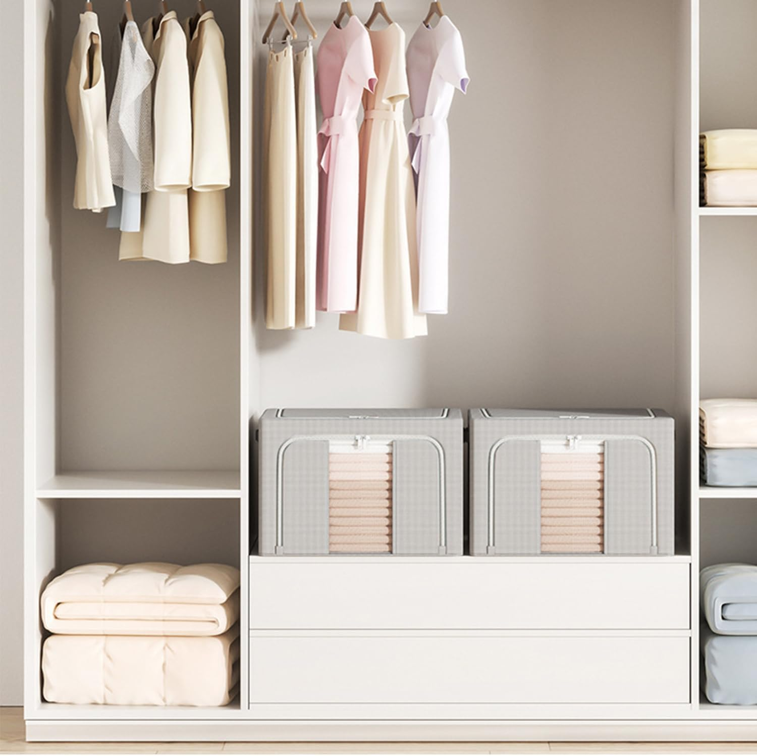 LAMCAN 2 Pack Storage Box, Wardrobe Clothes Organiser, with Transparent Window and Carrying Handle. Wardrobe Storage & Organisation, Suitable for Blankets, Bedding, Toys, Books image number 6