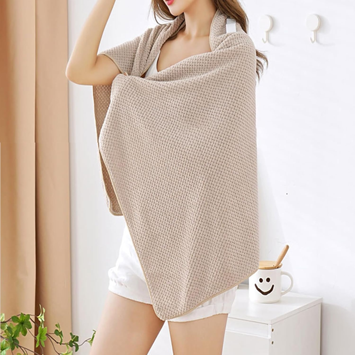 Luxury Large Hair Turban Towel for Women Girls, Quick Dry Super Absorbent Hair Drying Towel with Elastic Band, Soft and anti Frizz Hair Turban Microfibre Towel for Wet Hair Long Thick Curly image number 6