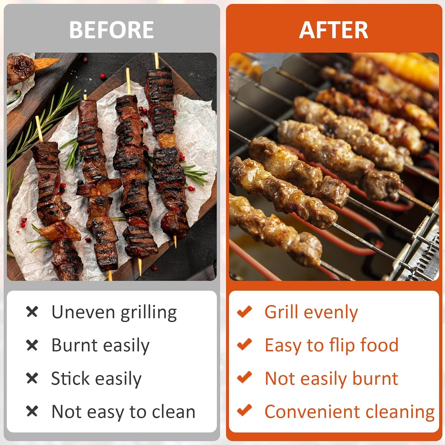 Akamino 4 Pack Kabob Skewers Rack, 430 Stainless Steel Shish Kabob Holder with 6 Notch, 11..8" Long Universal Barbecue BBQ Skewers Rack for Grilling image number 1