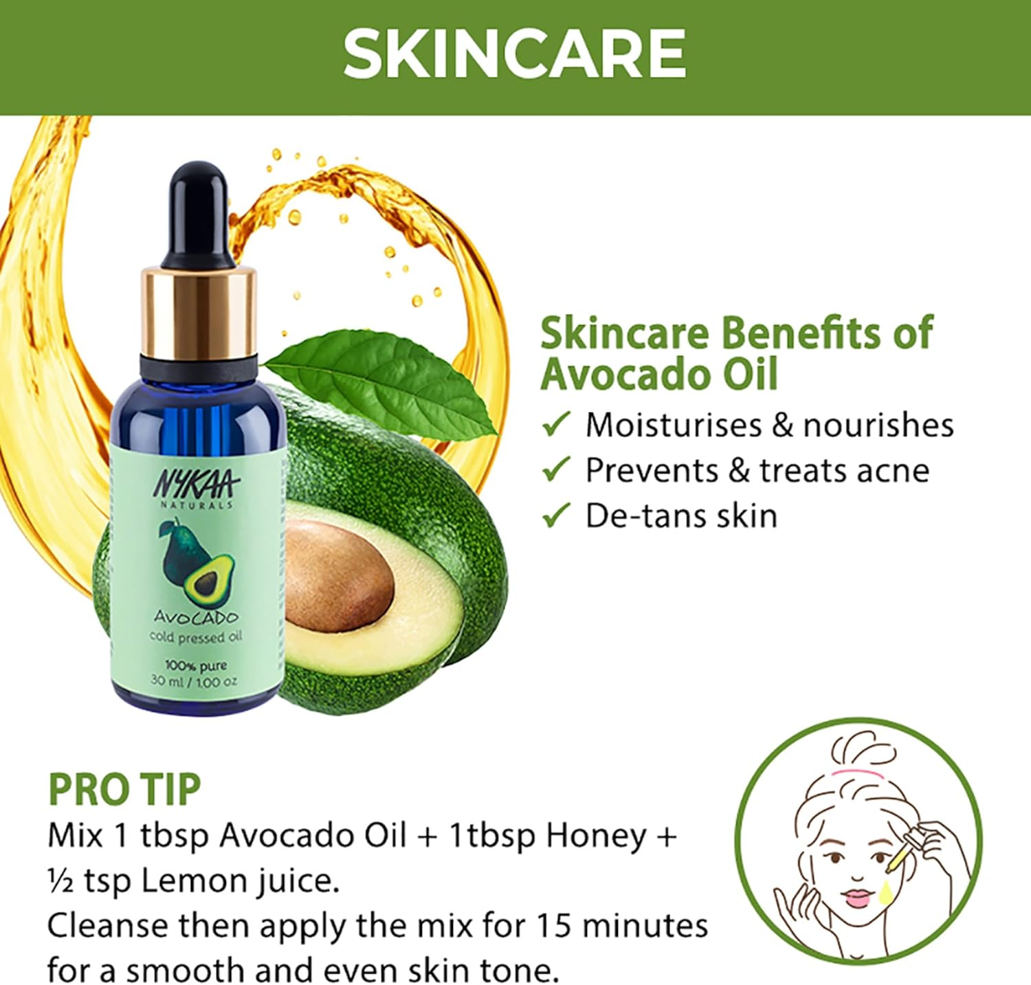 Nykaa Naturals 100 Percent Pure Cold Pressed - Avocado for Women 1 Oz Oil image number 1