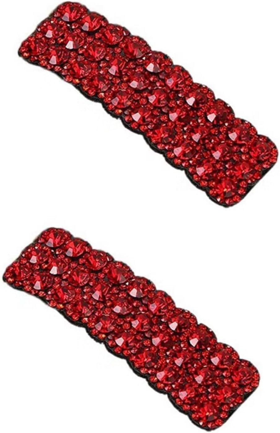 2Pcs Rhinestone Hair Clips, Red Rectangular Barrettes, Korean Style Wedding Hair Accessories for Women Girls image number 2