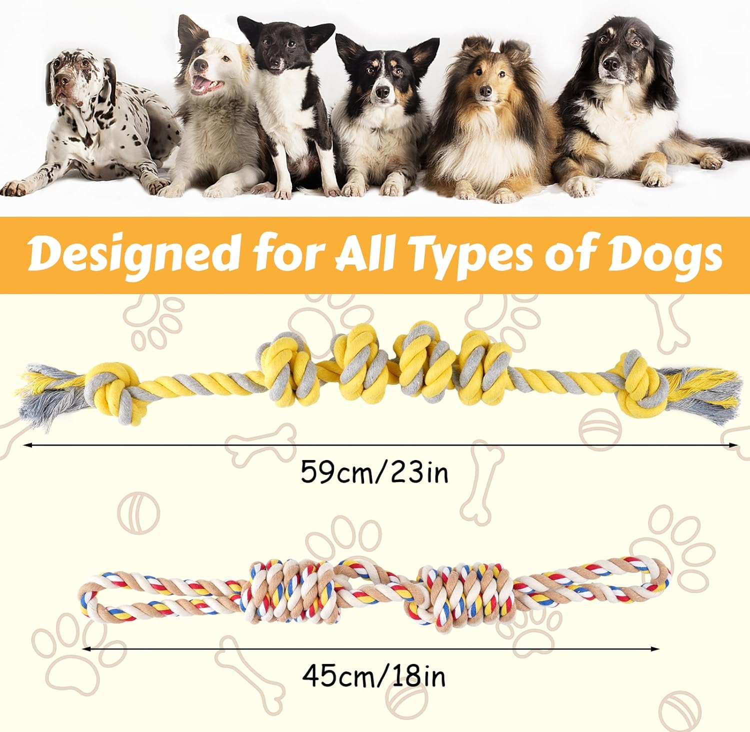 Tug Toy Dog Toy Rope Dog, Pack of 2 Dog Toys Indestructible, 58 Cm + 48 Cm Dog Ropes, Interactive Chewing Toy, Robust Puppy Toy for Medium to Large Dogs and Small Dogs image number 4