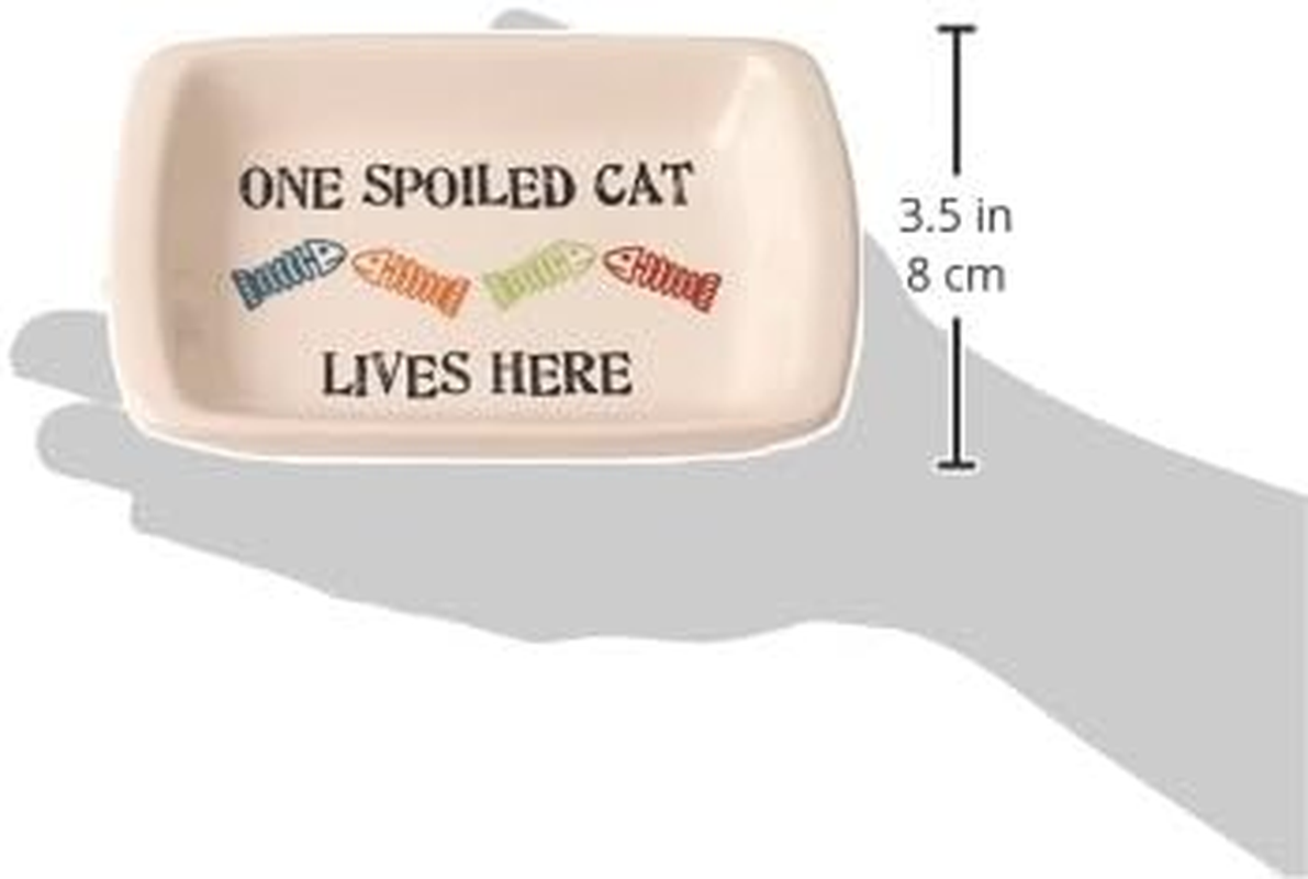 Pet Rageous One Spoiled Cat Rectangular Saucer Bowl, 5"/2.5Oz, Natural/Multicolor