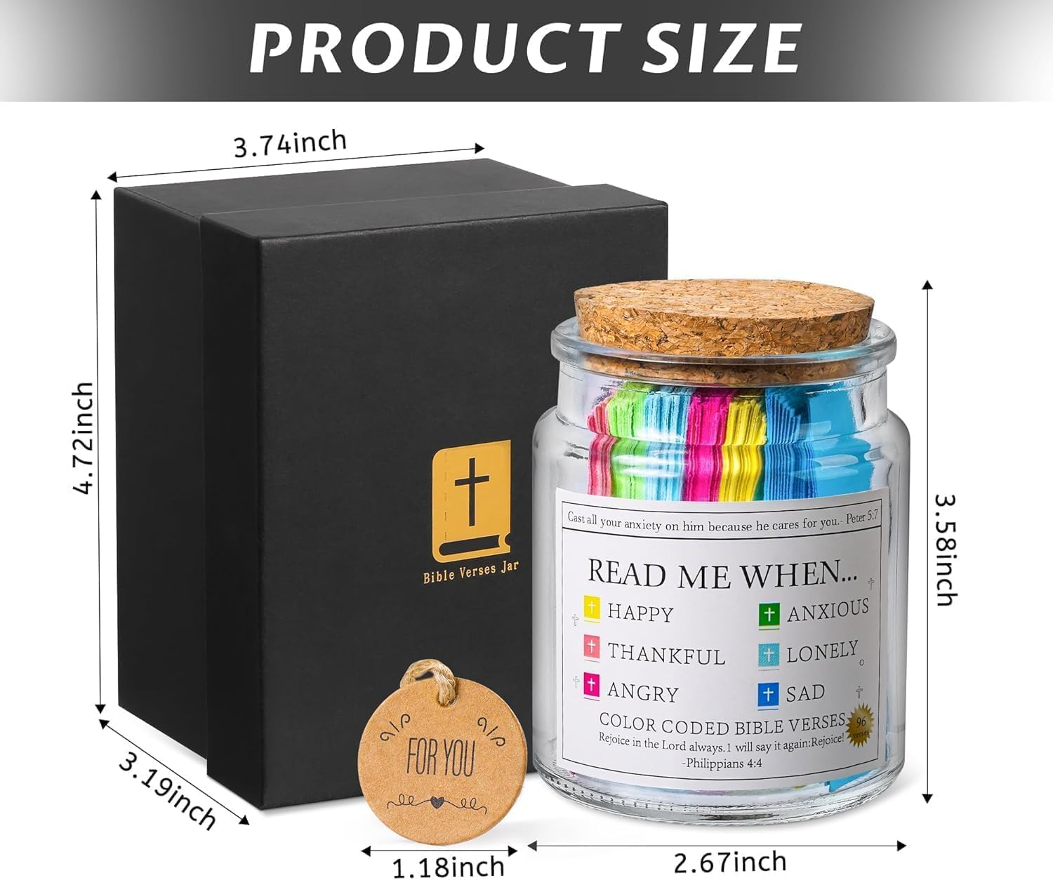 Bible Verse Jar, Read Me When Bible Verses Jar for Emotions and Feelings, Bible Verses in a Jar, Prayer Hope Jar, Comes with a 48-Inch Ribbon Bow. (Bible Jar of Emotions and Feelings) image number 5