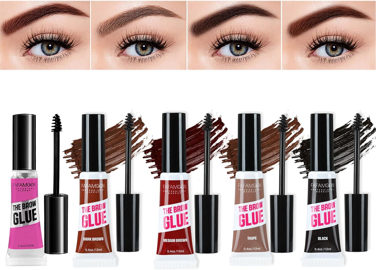 Hinourisha 5 Colors Eyebrow Mascara Professional Makeup Thick, Waterproof Eyebrow Gel, No Smudging, Tints & Thickens with 24Hr Wear Brow Gel Tint Coloring Kit - Clear+Dark Brown+Black image number 2