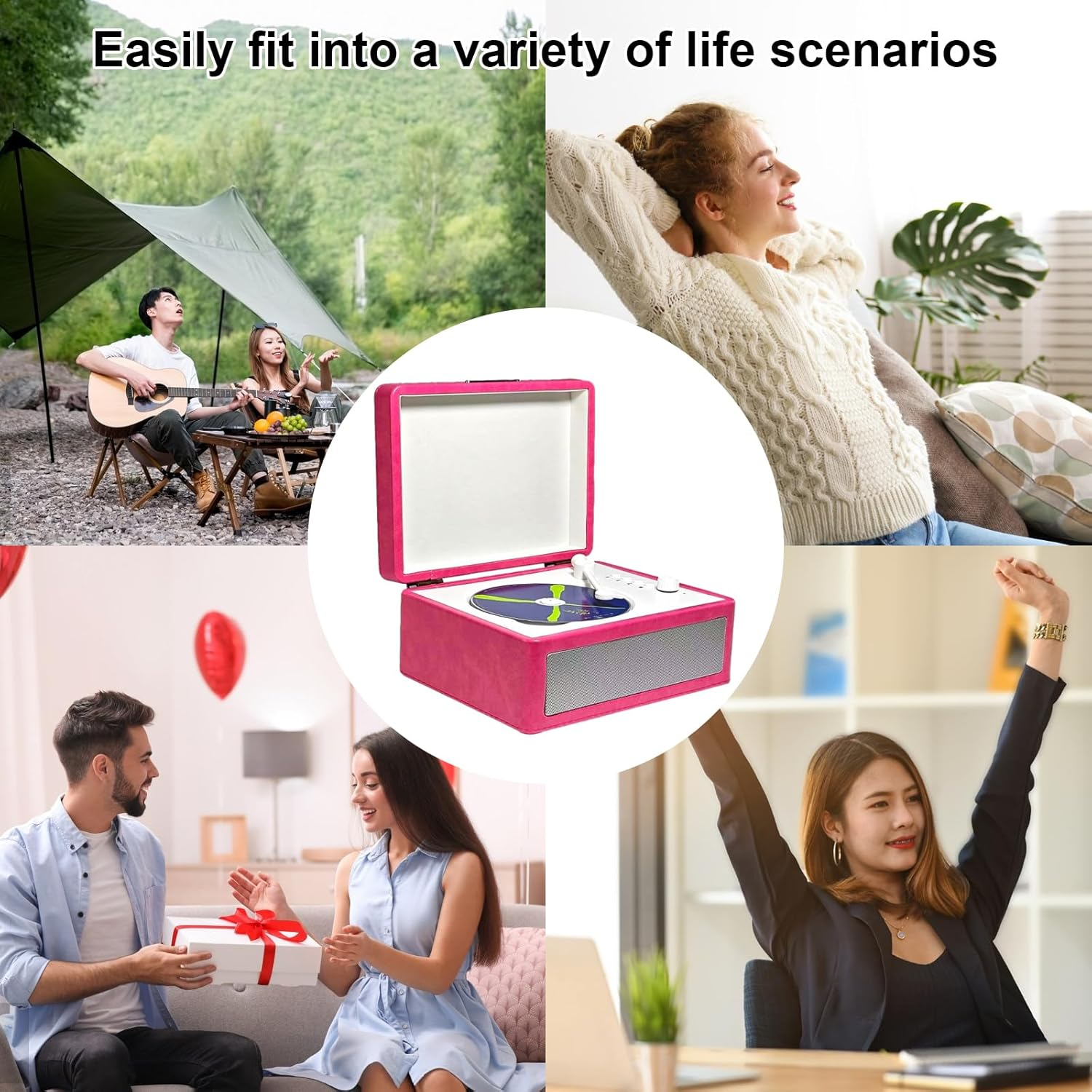 Portable Bluetooth Desktop CD Player 20.5 X 16.5 X 10Cm Hifi Sound Speakers for Use at Home, Car (Red Rose) image number 4