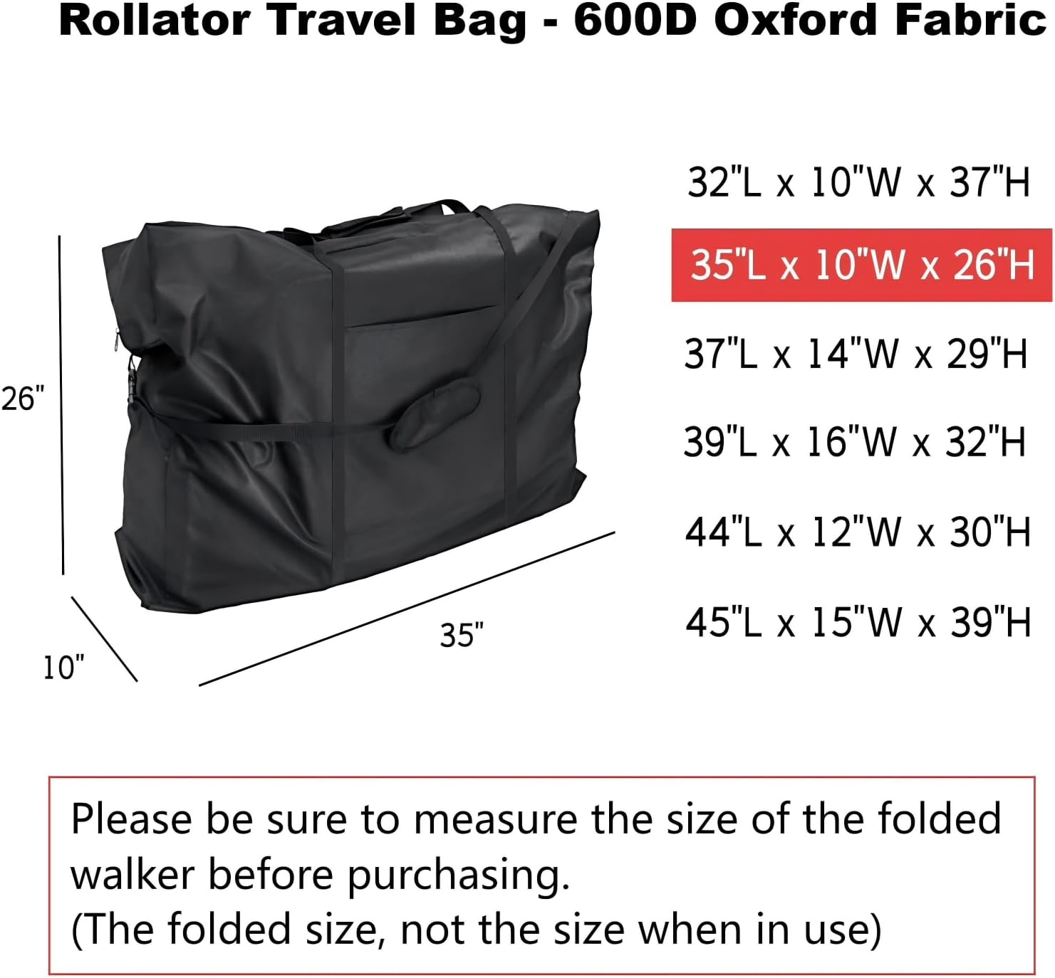 Rollator Travel Bag - Waterproof Wheelchair Bag for Folding Walker Compact Wheelchair Transport Chair Portable Large Duffel Bag Carry Case for Car and Airplane TSA Traveling,Black image number 2