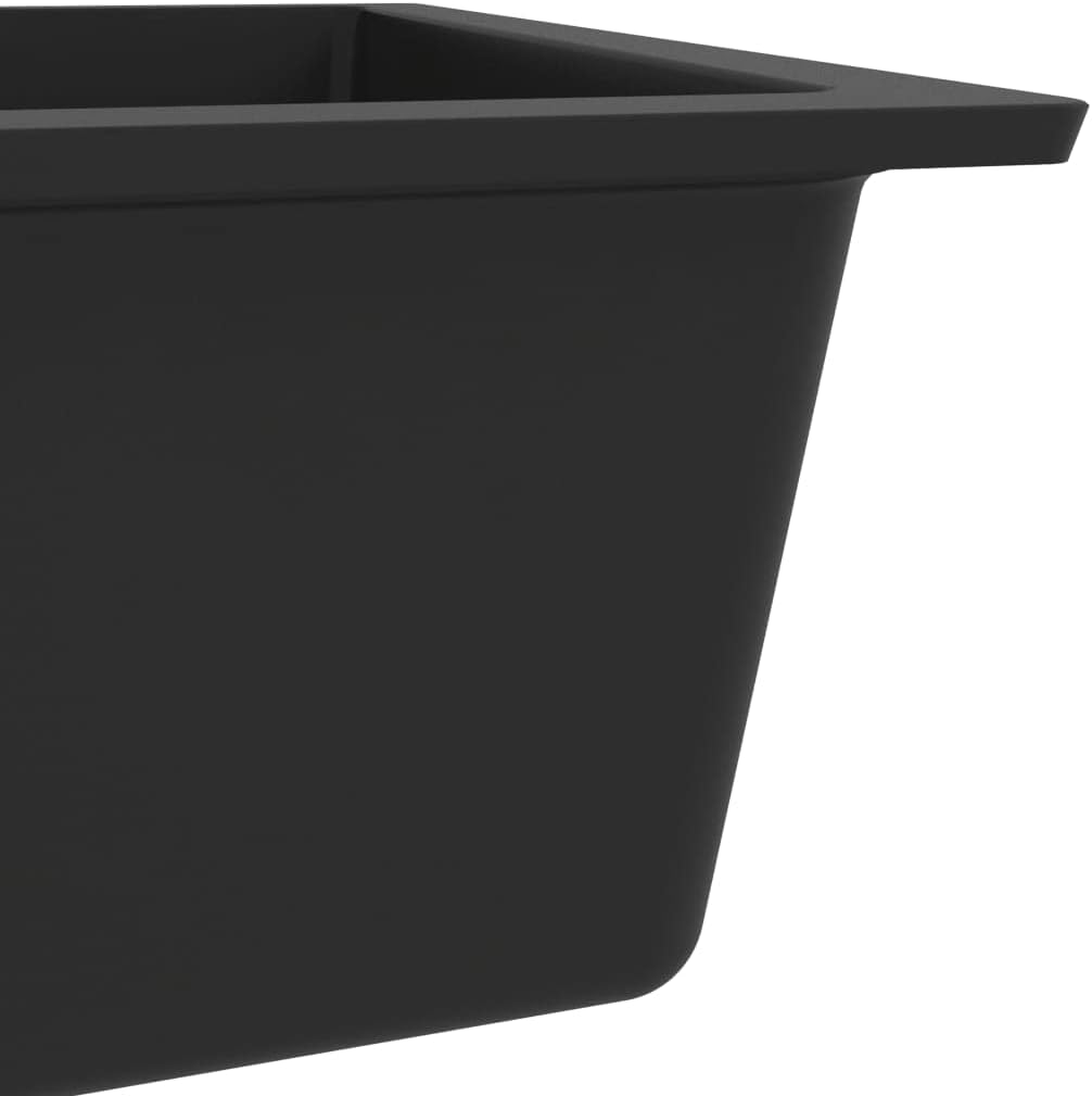 'Vidaxl Granite Kitchen Sink - Extra-Deep, Single Basin, Scratch & Impact Resistant with Basket Strainer, Suitable for Top or under Mounting - Black