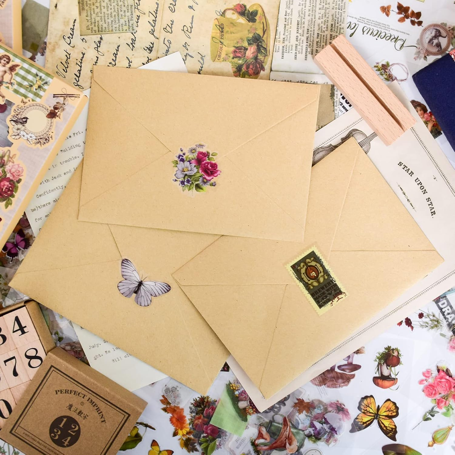 PQCLXUYA 510PCS Plants Floral Scrapbook Stickers Kit,Vintage Flowers Butterfly Mushroom Fall Maple Leaves Transparent Waterproof Stickers Set for Craft Card Notebook Diary DIY Scrapbooking image number 5