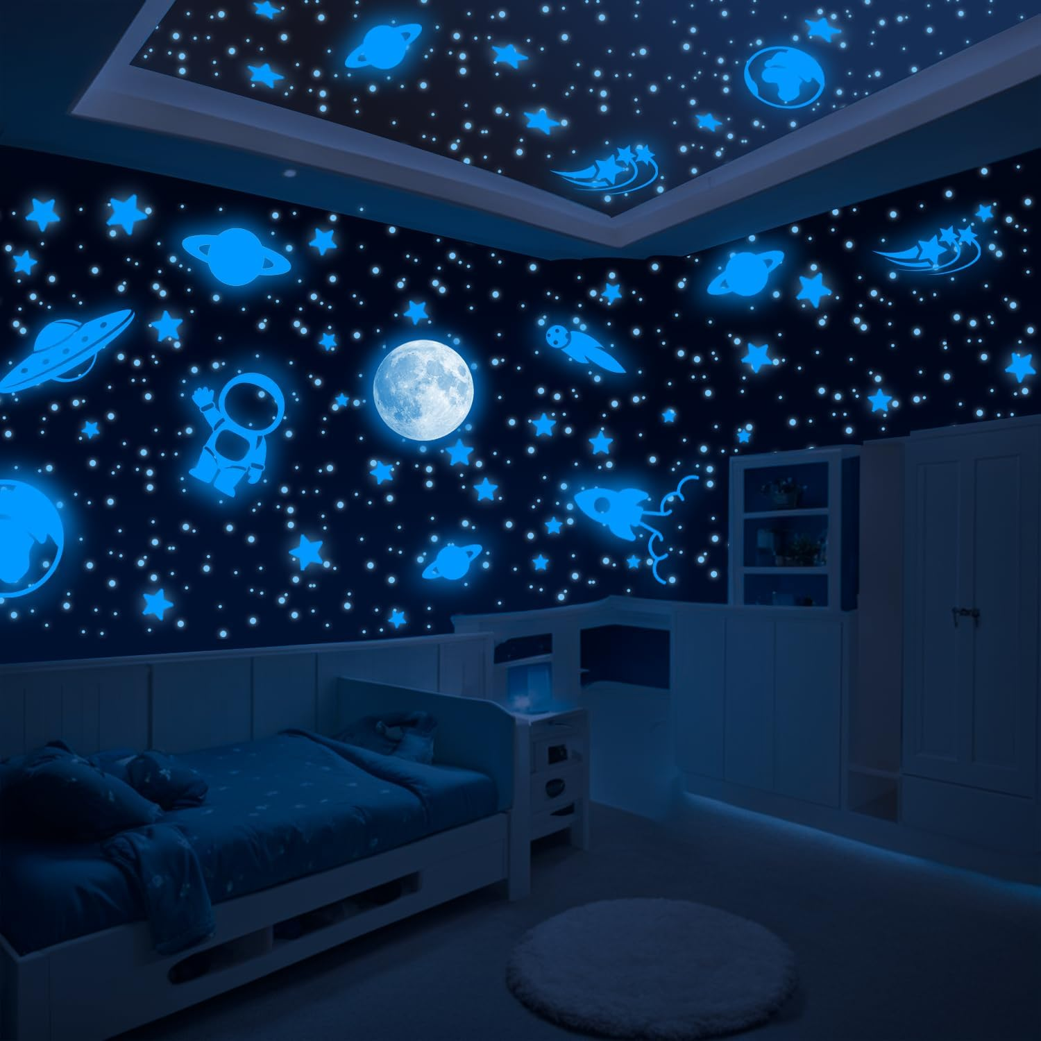 LUMOSX Glow in the Dark Stars for Ceiling Decor 1050Pcs Wbonus Moons and Constellation Ebook | Glow in the Dark Stickers of Ceiling Stars, Glowing Star Decal Decoration, Star Ceiling for Kids image number 2