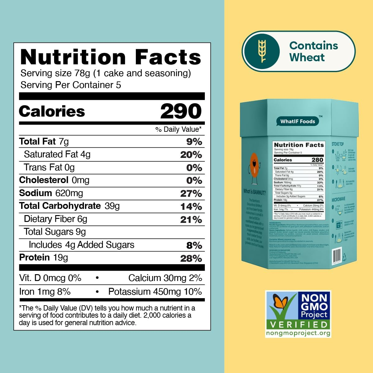 Healthy Instant Bamnut Noodles | Vegan, Air Fried, 17 Grams of Protein & 6 Grams of Fiber | for Ramen, Wok, Soup, Stir Fry | Sweet Hot Flavor | 5 Pack by Whatif Foods image number 6