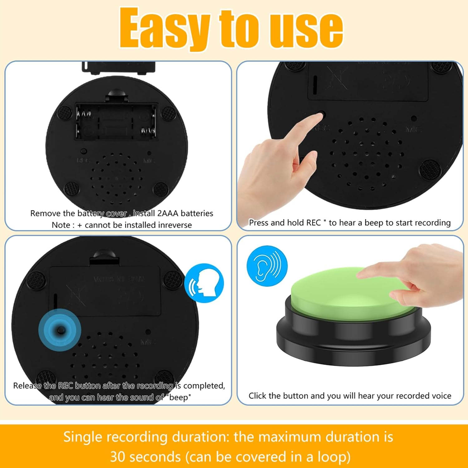 6Pcs Talking Button, 6 Color Voice Recording Button for Dog Communication, Pet Training Buzzer, 30 Second Record & Playback, Funny Study Office Home image number 3