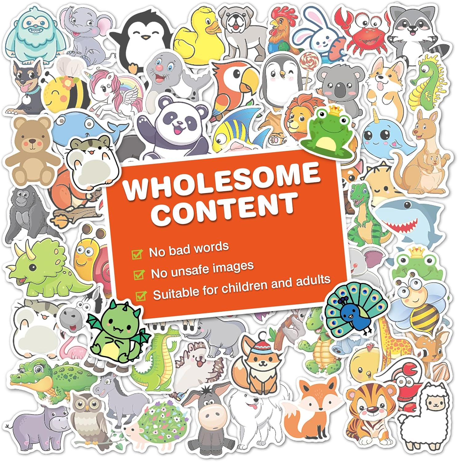 100PCS Cute Animal Stickers for Kids | Waterproof Cartoon Stickers for Water Bottles,Phone, Laptops, Skateboards | Sticker Aesthetic Packs for Girls Teens image number 4