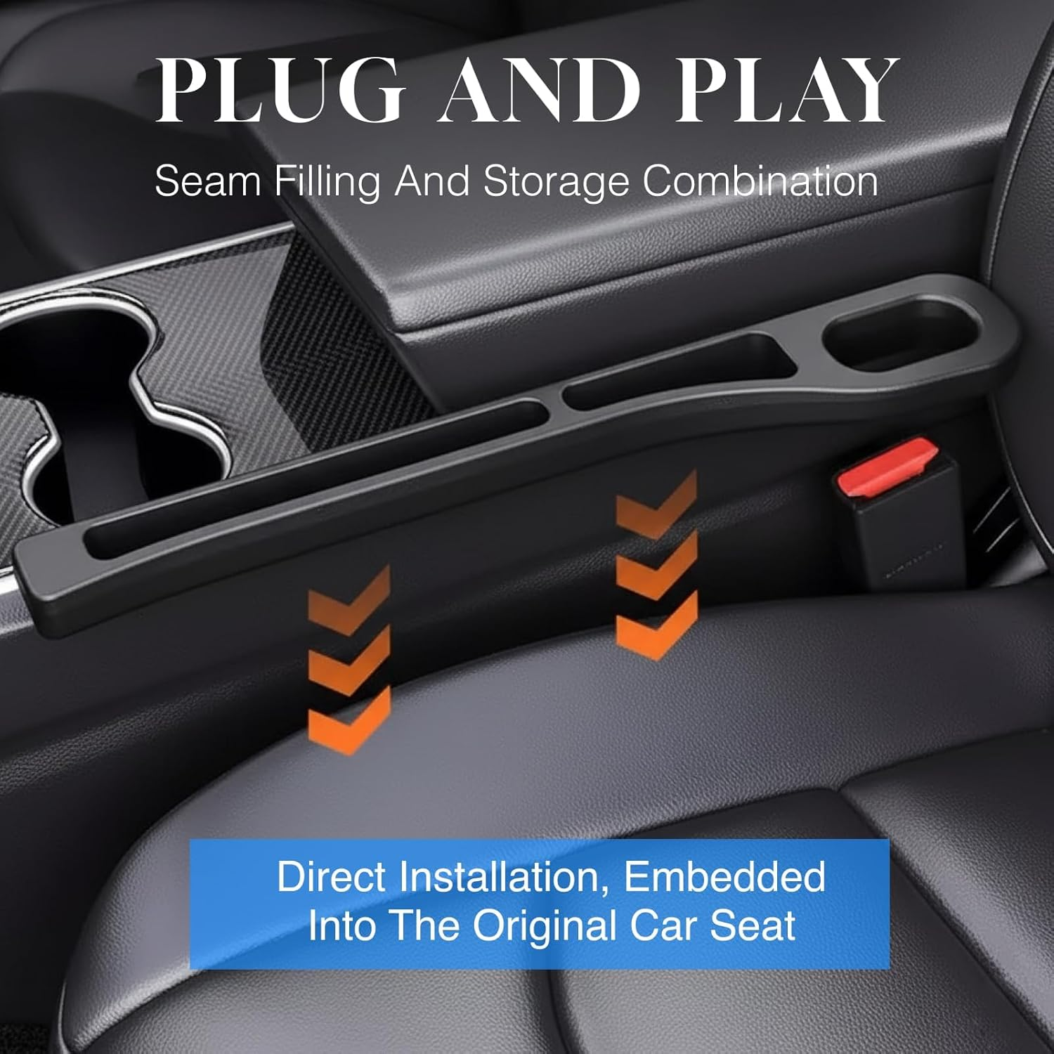 Car Seat Gap Organizer, Universal Storage Box Pockets for Phones, Keys, Wallets, and More, Non-Slip PU Leather Seat Gap Filler, Compatible with Most Cars and Suvs, Elegant Black Design