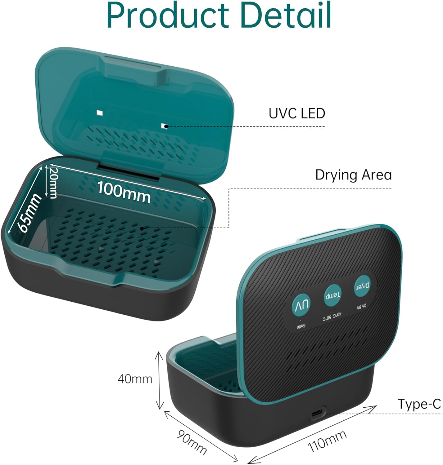 Electronic Drying Box for Hearing Aids, Ultra Violet C (UV-C) Clean and Dehumidifier Dryer Case image number 1
