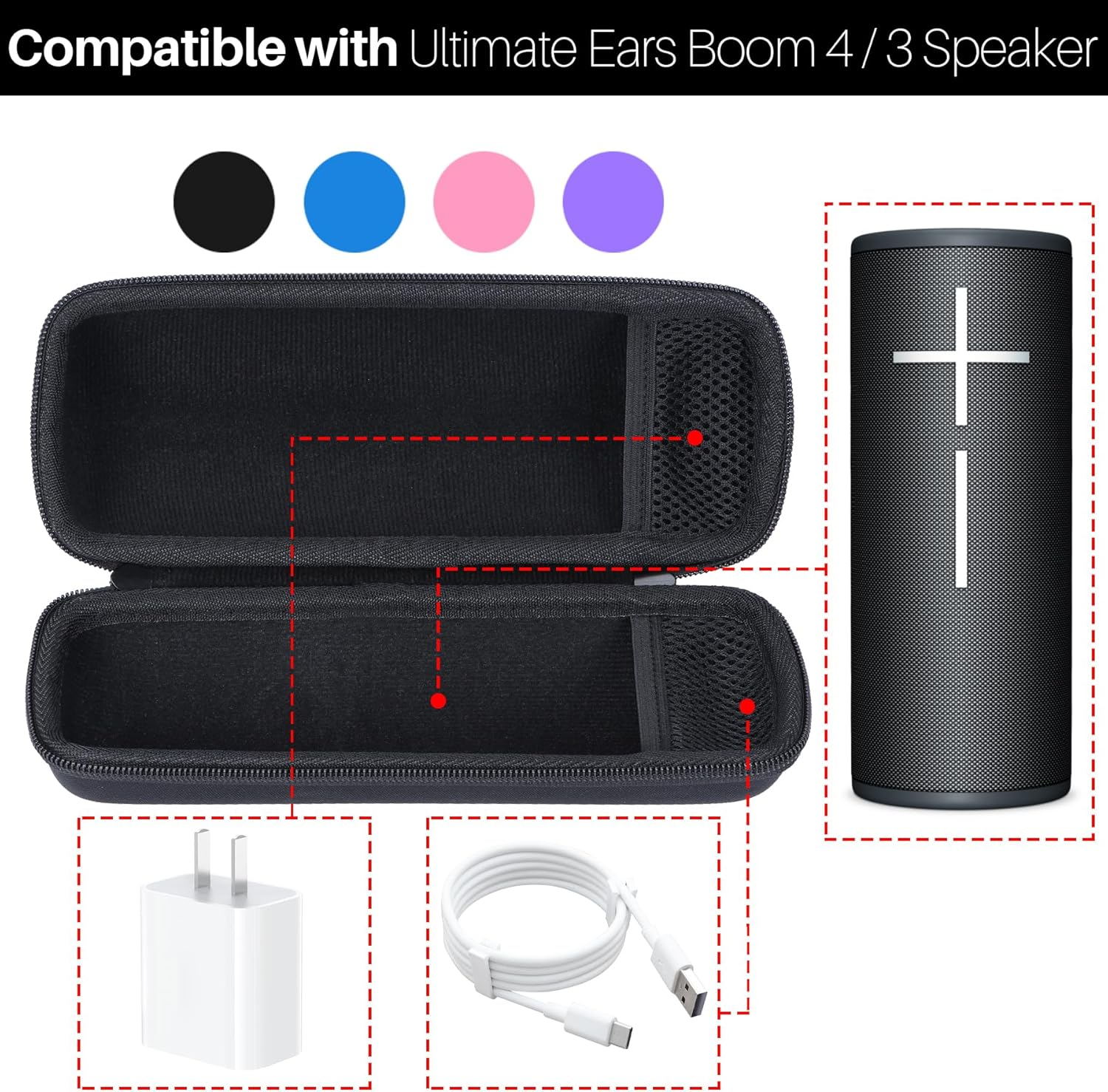 Lebakort Storage Case Compatible with Ultimate Ears UE Boom 4 3 Portable Waterproof Bluetooth Speaker (Black Case, for Boom 4)