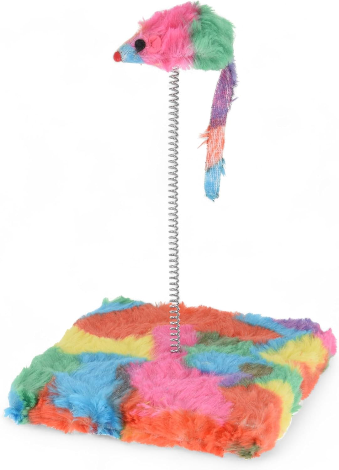 MIJOMA Colourful Toy Mouse on Spiral - Promotes Activity & Hunting Instinct of Your Cat, Cat Toy with Wood Base Plate & Plush, 20 Cm Spiral Spring, 15 X 15 Cm (Rainbow Colours) image number 2