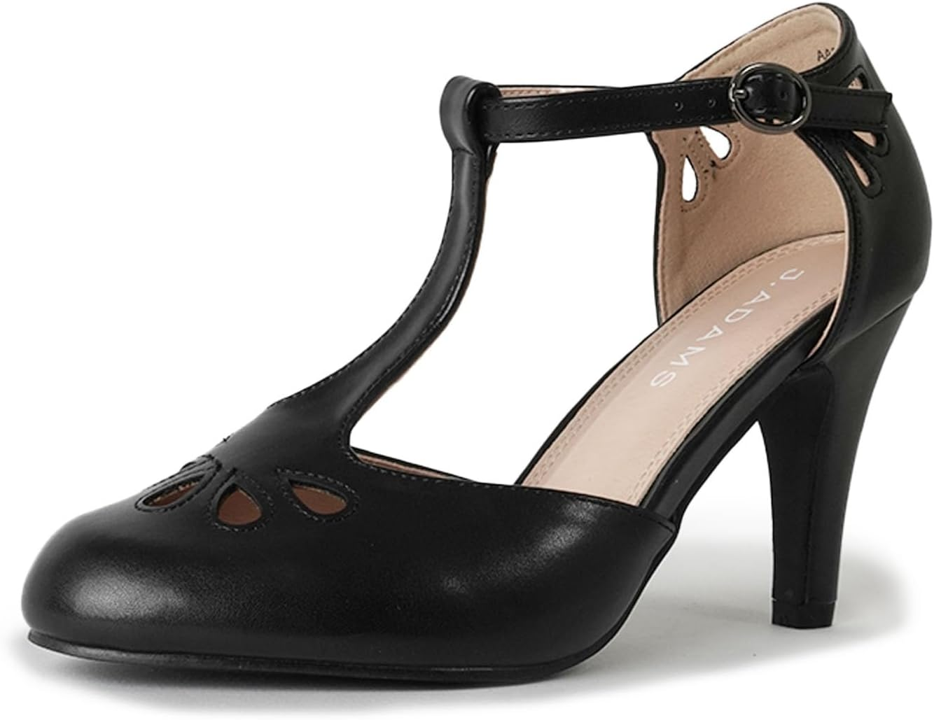 J. Adams Mary Jane Pumps - Vintage Tear Drop Cutout Low Kitten Heels - Retro round Toe Adjustable Ankle T Strap - Pepper By