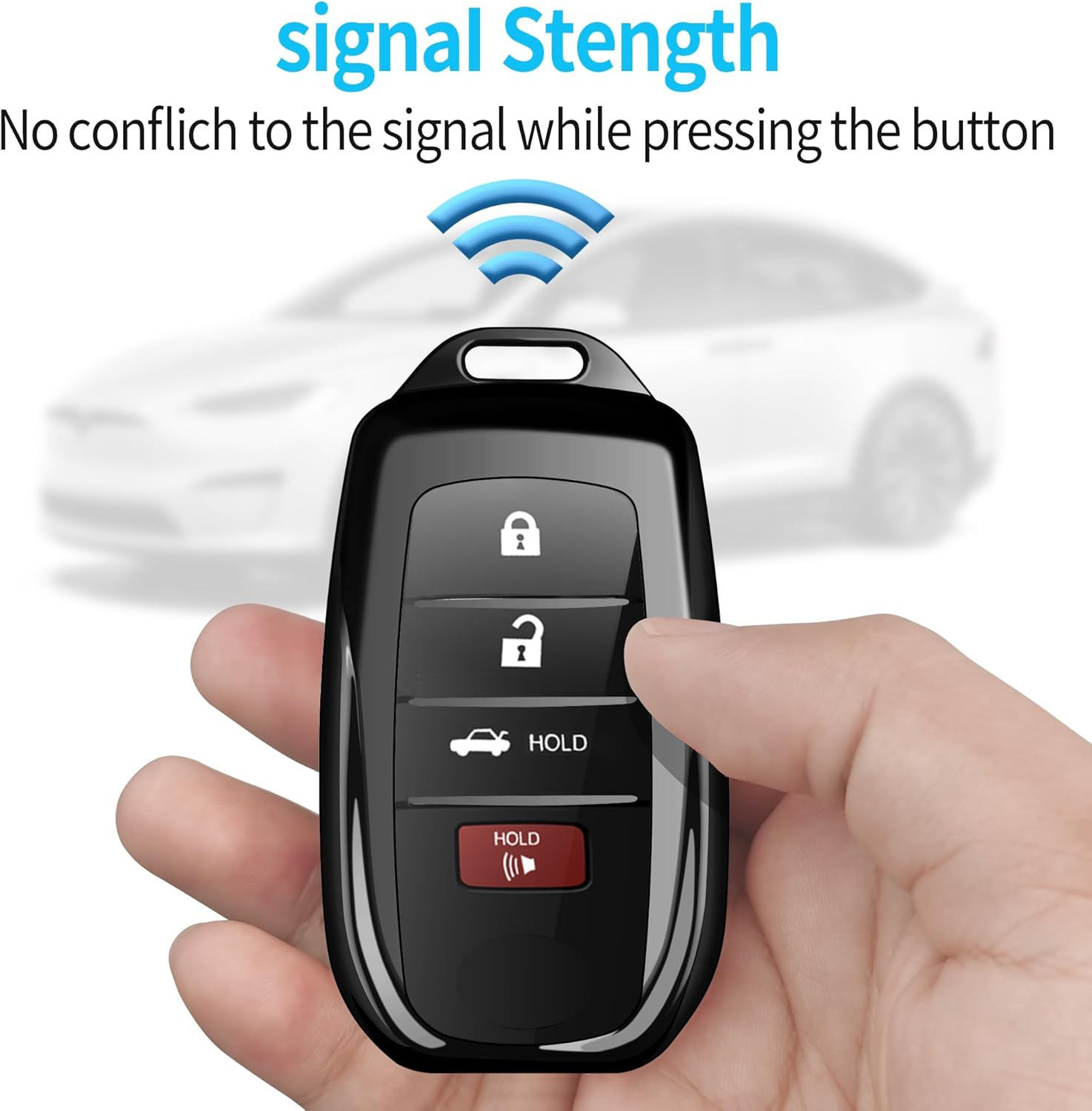 Tukellen for Toyota Key Fob Cover Soft Key Shell Case for 2025 Camry 2019-2025 Land Cruiser,2021-2025 Sienna Venza Hilux Fortuner 2023-2025 Highlander Tundra Corolla Bz4X Prius 4/5/6 Buttons-Black - Blue image number 4