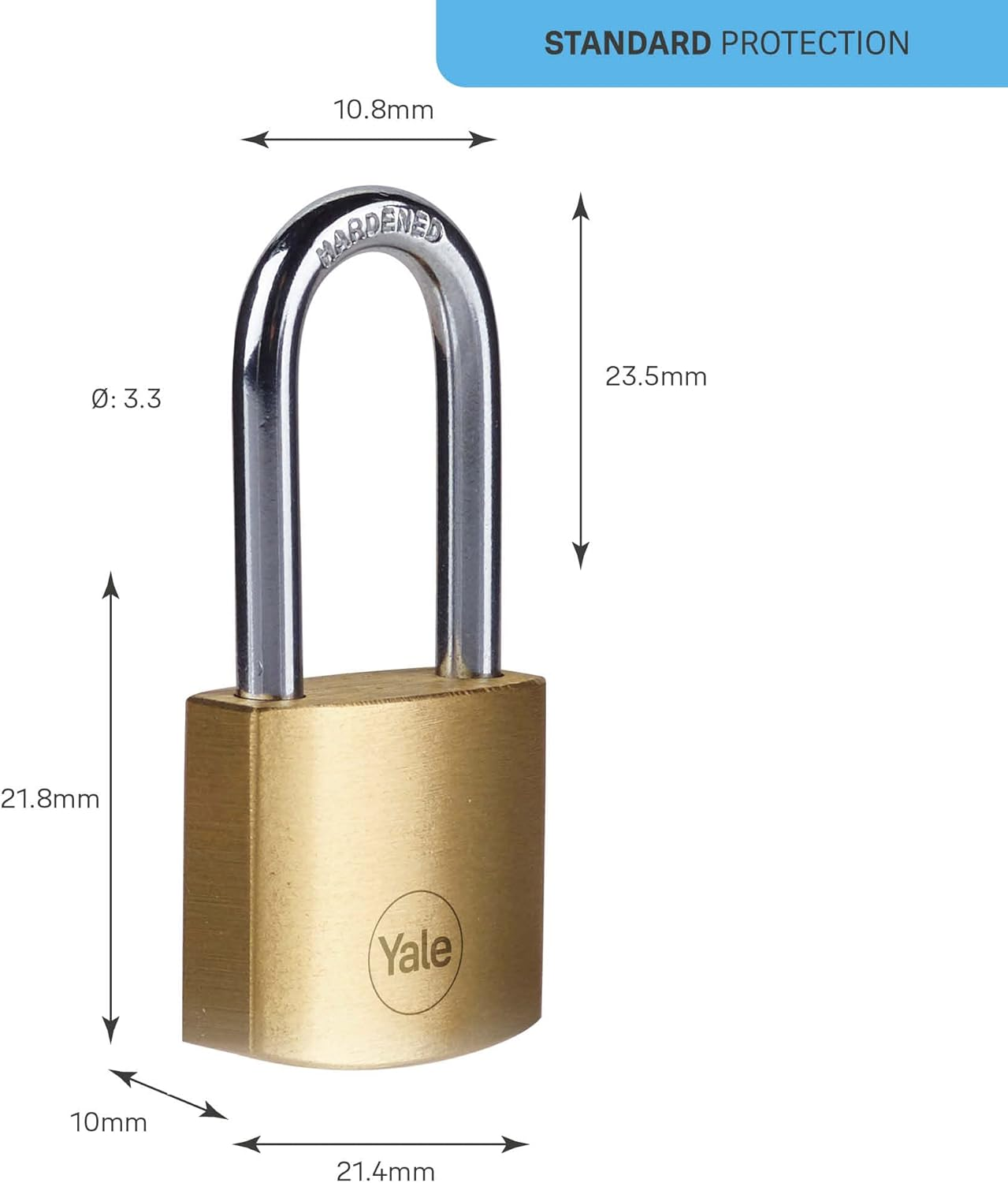 Yale - Y110B/20/122/1 Standard Security 20Mm Brass Padlock - Long Shackle - Steel Shackle - 3 Keys image number 2