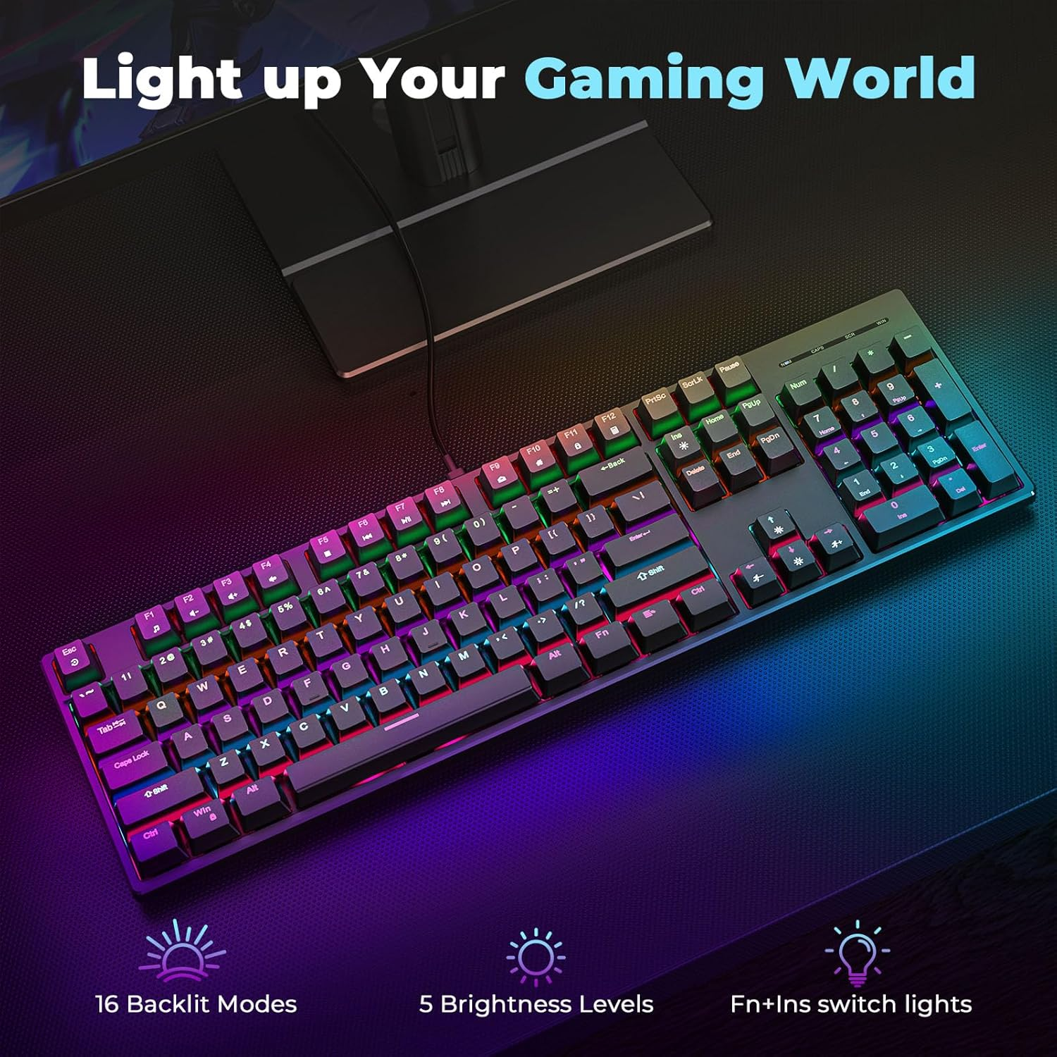 Wired Mechanical Keyboard, RGB 104 Keys LED Backlit Keyboard with Red Switch, Light up USB Computer Gaming Keyboard for PC Mac Xbox Gamer image number 1