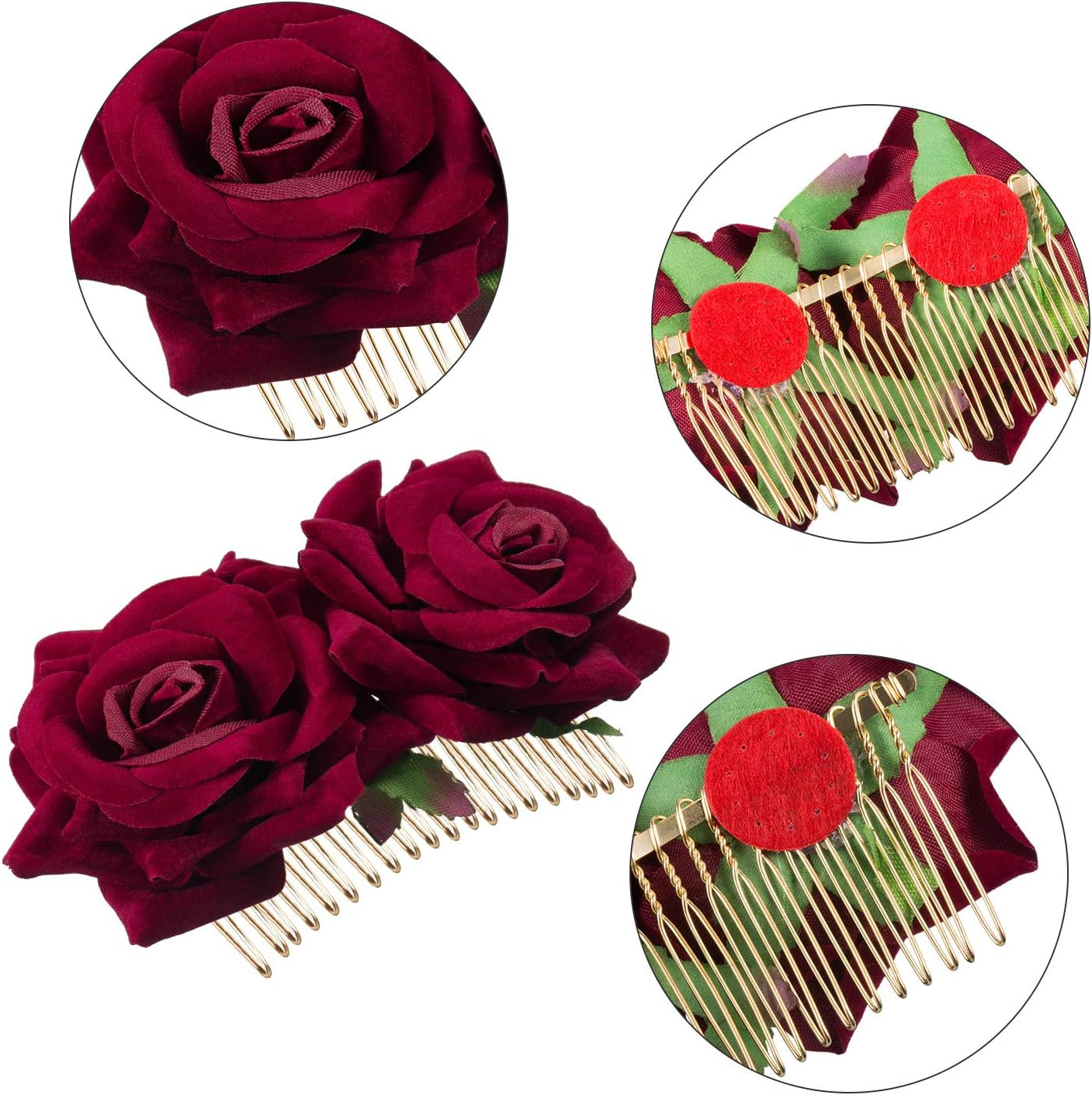 2 Pack Rose Flower Hair Clip, Big Rose Brooch Floral Clips, Flower Hair Accessories for Woman Flamenco Dancer Bridal Party Wedding image number 2