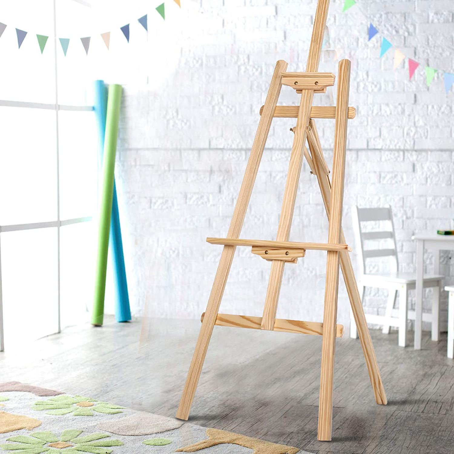 Artiss Classic A-Frame Floor Easel, 147/175Cm Art Easels Wooden Tripod Stand for Kids Adult Craft Hobby Painting Set Wedding Display, Adjustable Lightweight Solid Pine Wood White Oak image number 4