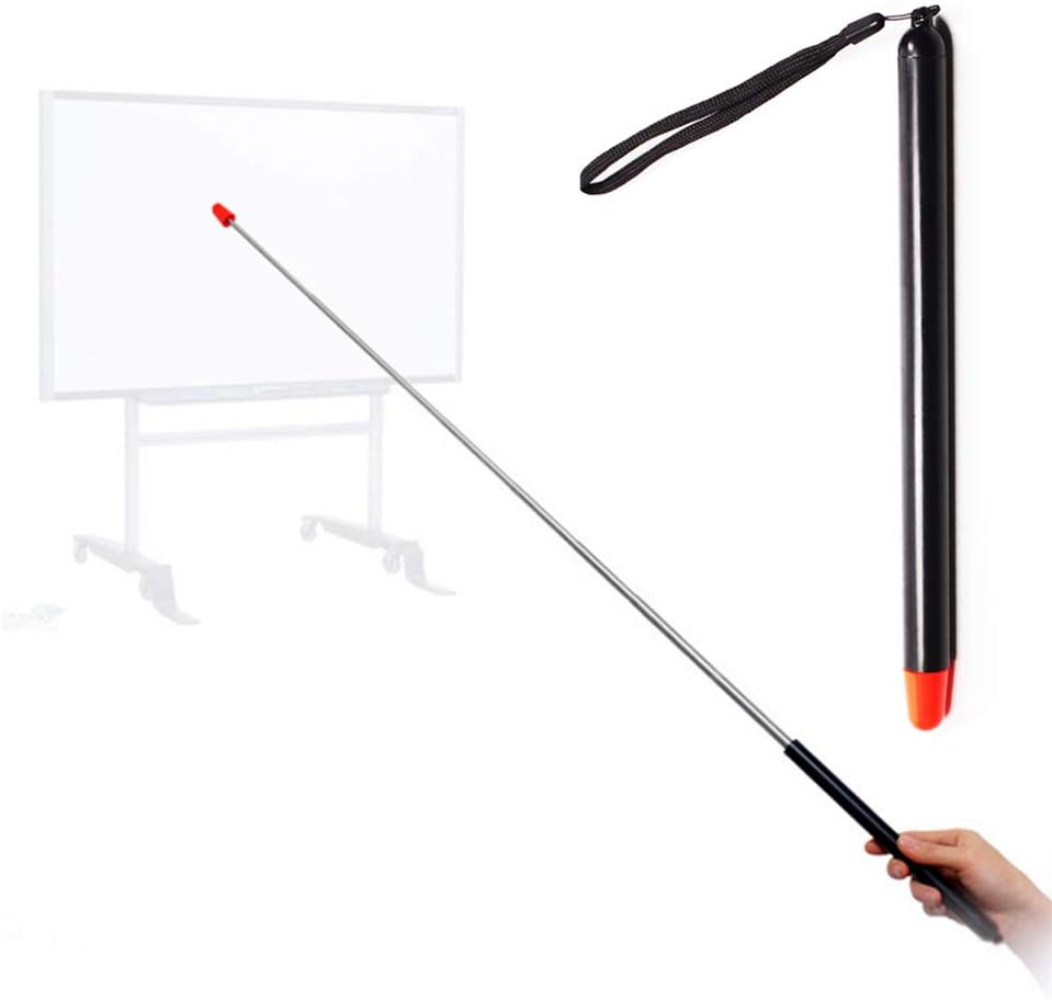Pointer - Teachers Pointer - Teaching Pointer - Hand Pointer Extended Length, Presenter Whiteboard Pointer, Black Matte with Chrome Trim (Felt Blue)