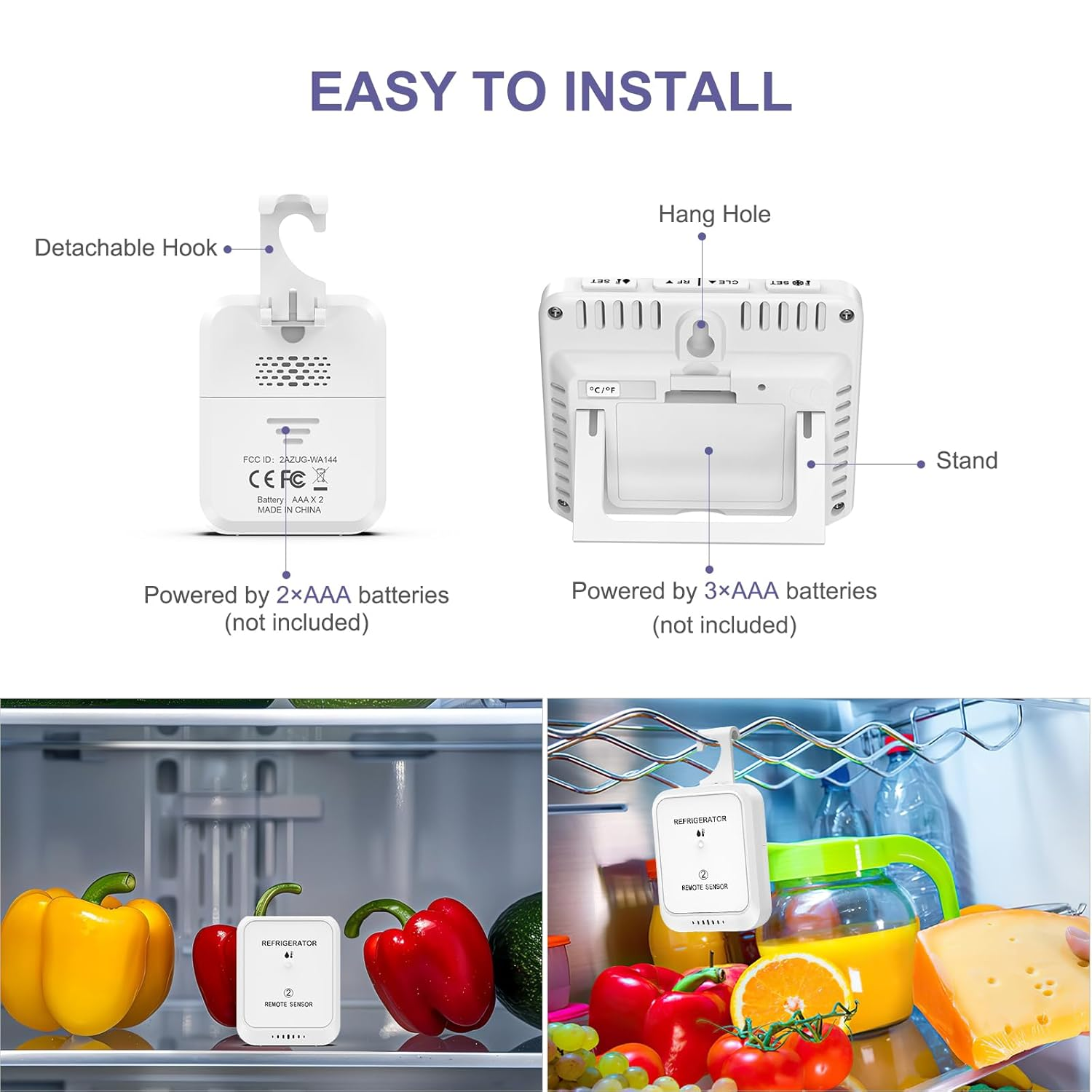 Digital Fridge Thermometer, Refrigerator and Freezer Thermometer with 2 Sensors, Indoor Thermometer with Backlight, Min/Max Record, Alarm, Room Thermometer for Home, Restaurant, Cellar, Bar image number 2