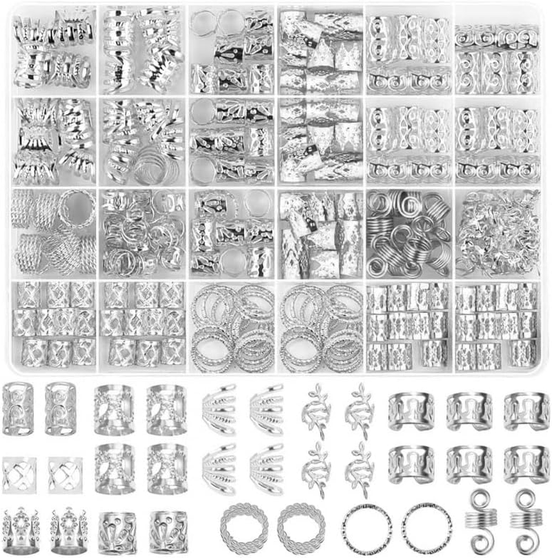 Silver Metal Jewelry for Hair Braids, Dreadlocks & Beards,Braid Clips, Rings, Cuffs as Dreadlock Accessories and Decorations(290Pcs) image number 5