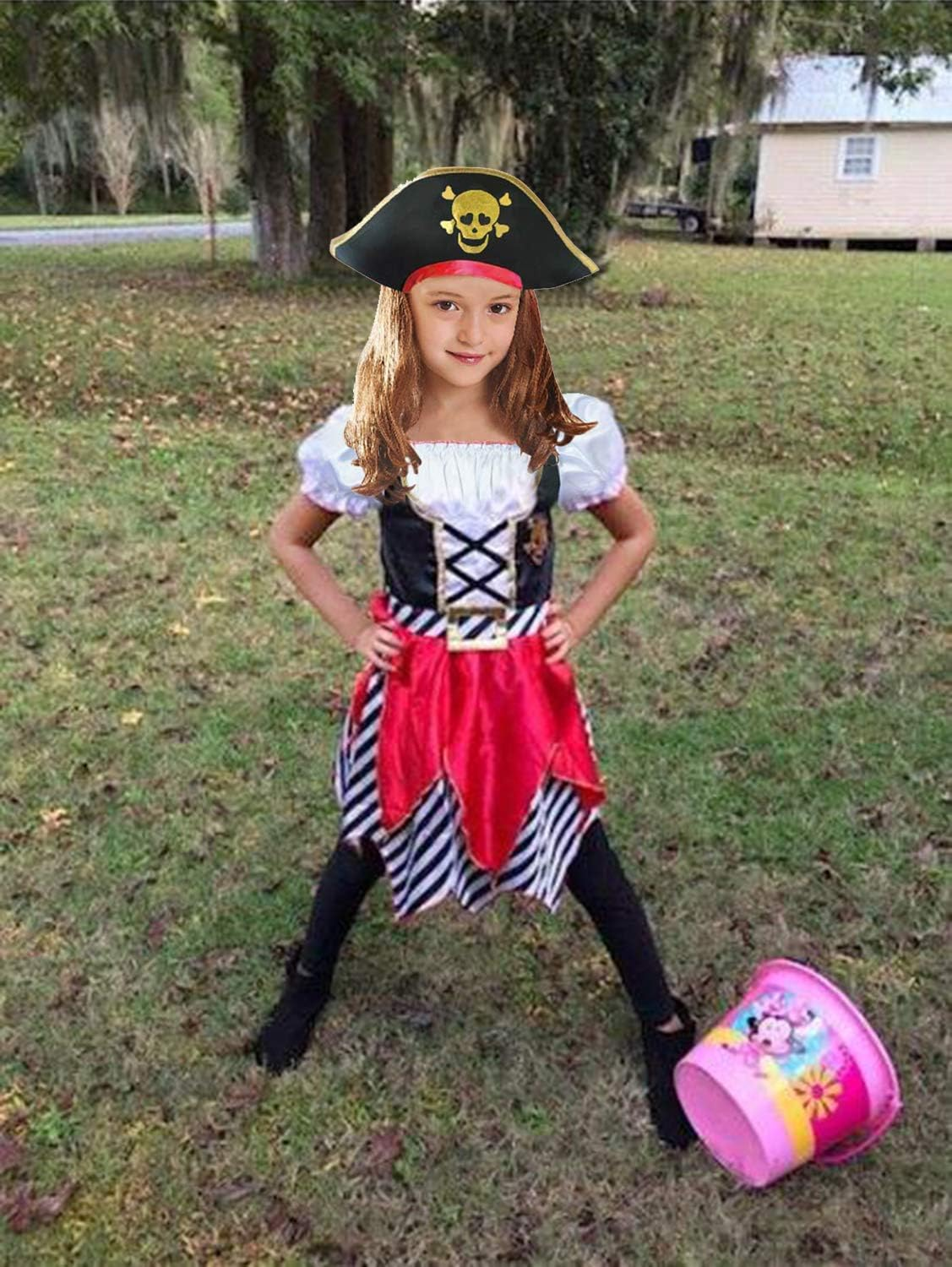 Sincere Party Girls Pirate Costume Pirate Bucaneer Princess Deluxe Dress&Pirate Hat for Kids 3-10Years image number 2