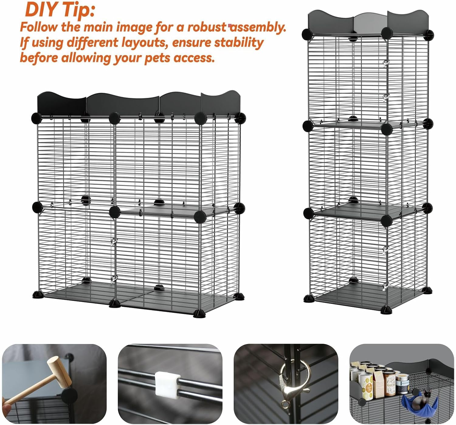 STILLCOVE 2 Tier Cat Cage Indoor, Big Wire Cat Cage Kennels Enclosures DIY Playpen Crates, Pet Pen C&C Cage for 1-2 Cats Kittens image number 2