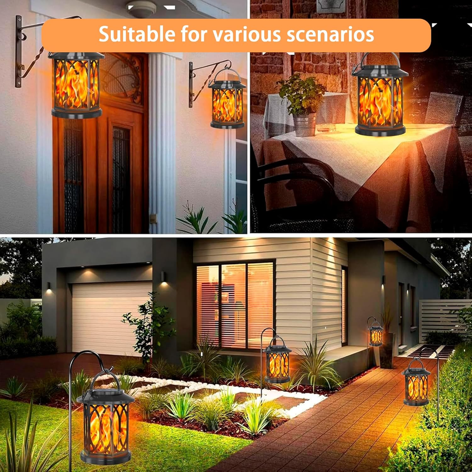 Emesak Flickering Flame Solar Lantern Outdoor Waterproof Light Outdoor Hanging Solar Light Suitable for Halloween Yard Terrace Lawn Table Decoration (1) image number 4