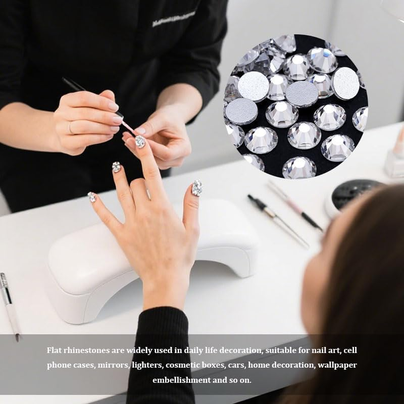 1440PCS Flatback Rhinestones Gems Champagne Gold Glass Crystal Rhinestones Gems for Nail Art/Face Decor/Craft 1.3-2.8MM (Champagne) - Lightblue image number 3