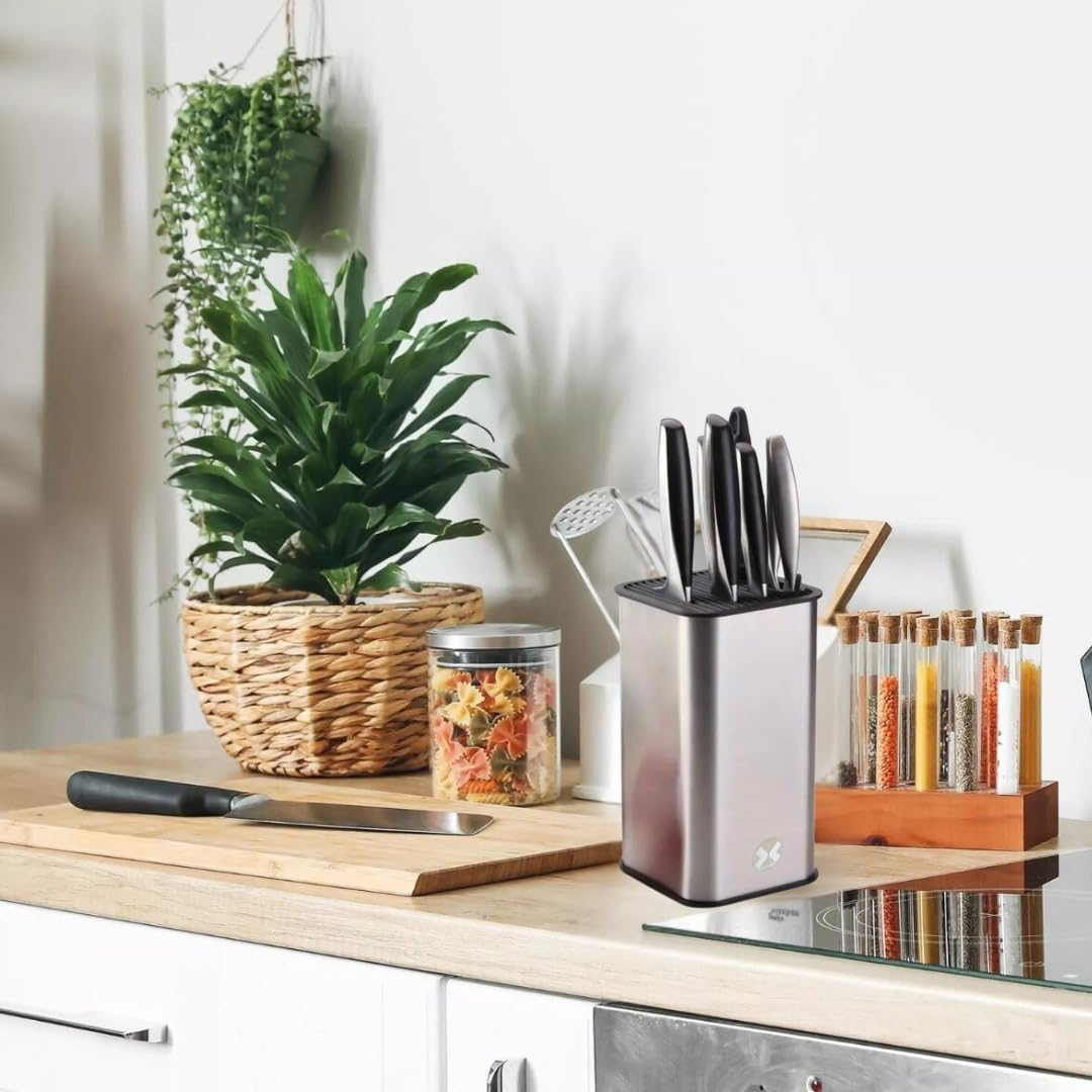 SMART PEPPER Knife Block Holder, Universal Knife Block without Knives, Space Saving Knife Storage and Protect Blades, Unique Modern Design with Scissor Slot image number 1